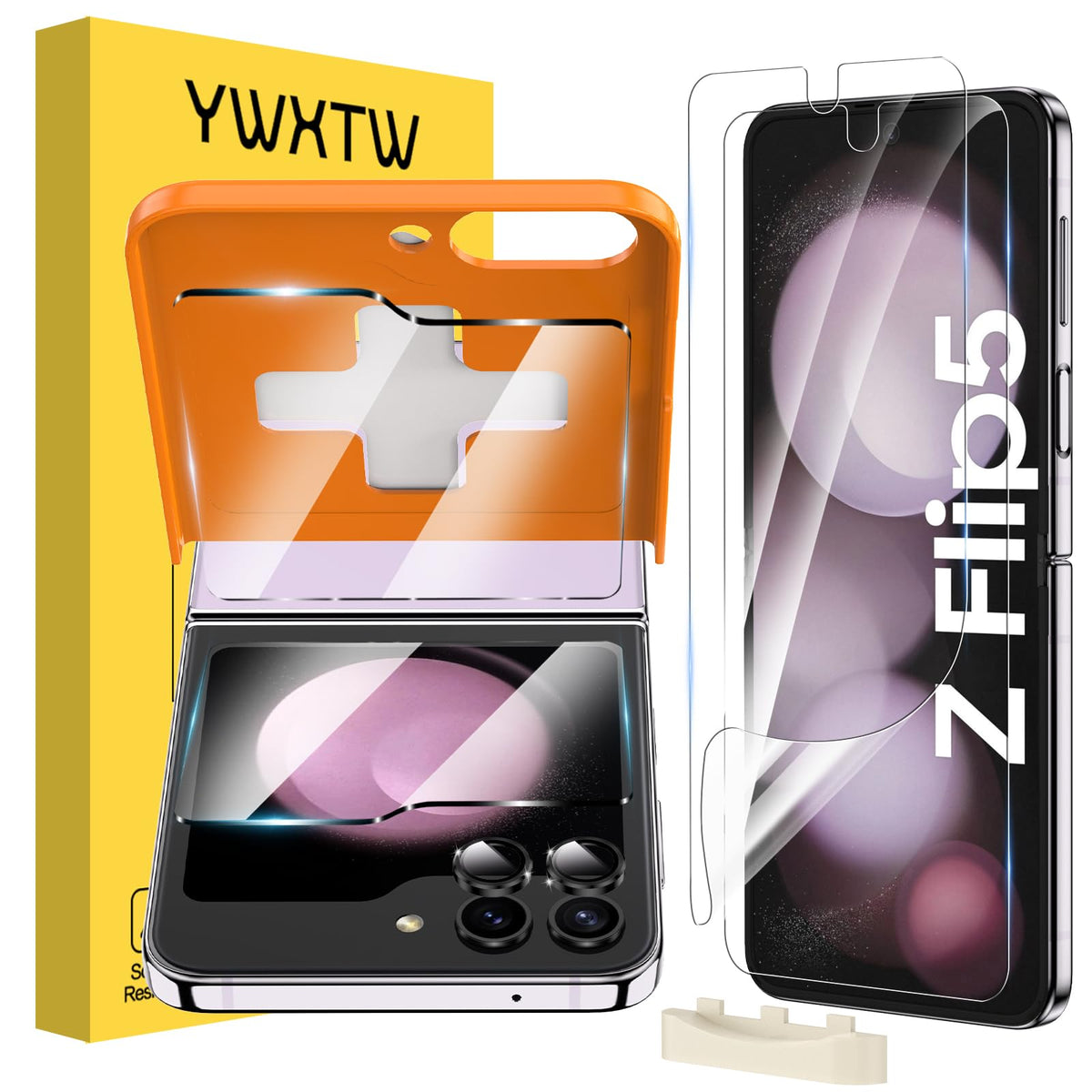 Ywxtw [ 2023 Upgraded Alignment Tool For Samsung Galaxy Z Flip 5 Screen Protector, 2 Pack Inner Soft Epu + 2 Pack Front Tempered