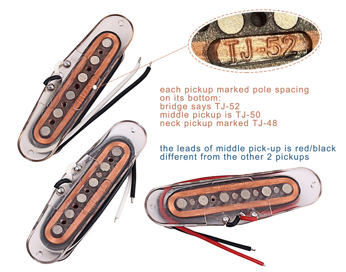Lamsam Electric Guitar Pickup Set, High Output Single Coil Pick Up Loaded Alnico 5 Magnets Clear Bobbins Removable Cover, Bridge