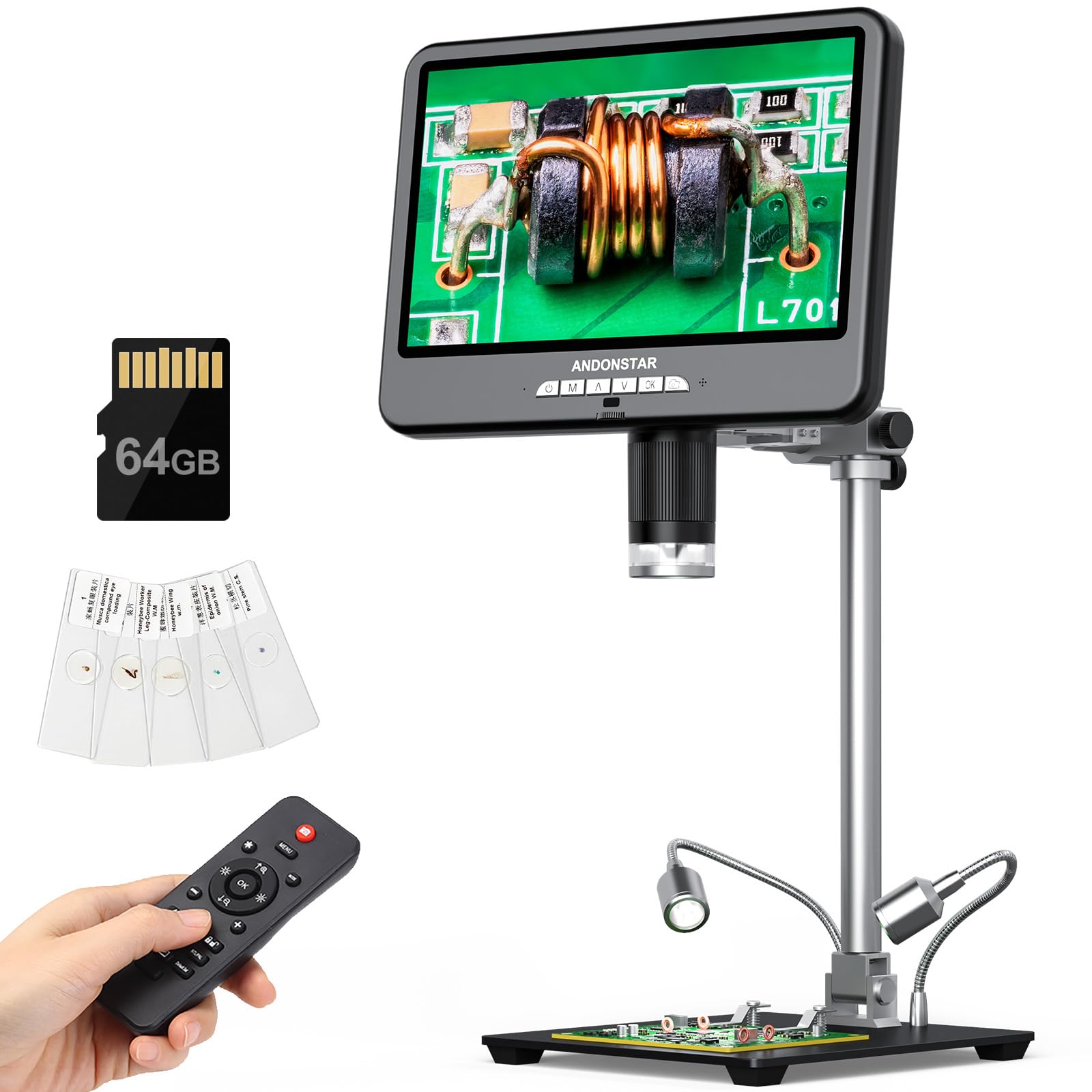 Andonstar 4K 60Fps 10.1'' Hdmi Digital Microscope For Soldering, 64Mp 3840P Uhd Video Audio Record, Ad210S Pro Electronic Pcb Mi
