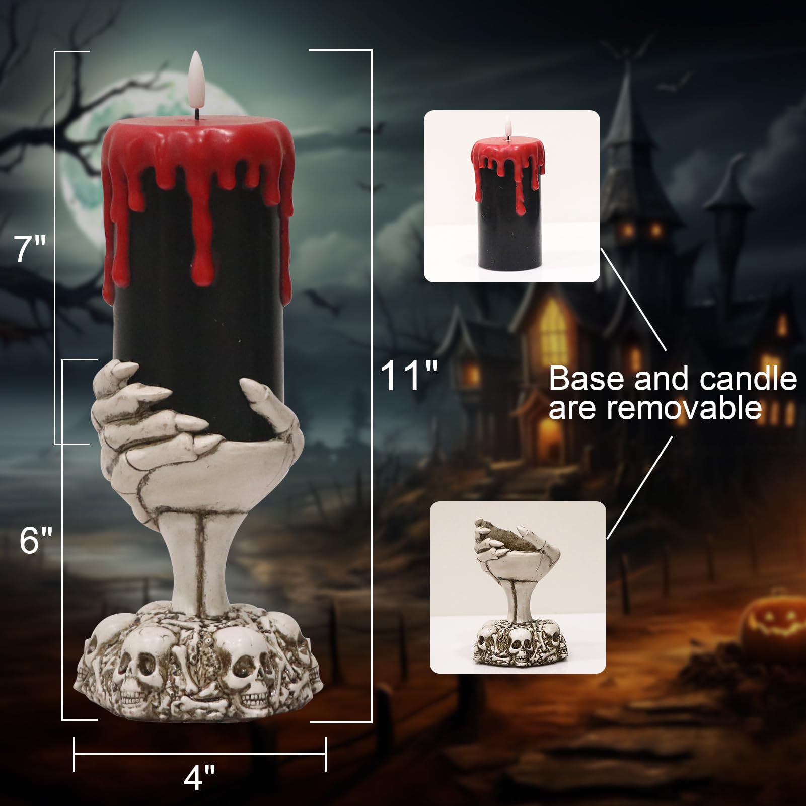 Eldnacele Halloween Flickering Flameless Candles Ghost Hand Candlesticks With Timer,Battery Operated With Red Blood Dripping 3D