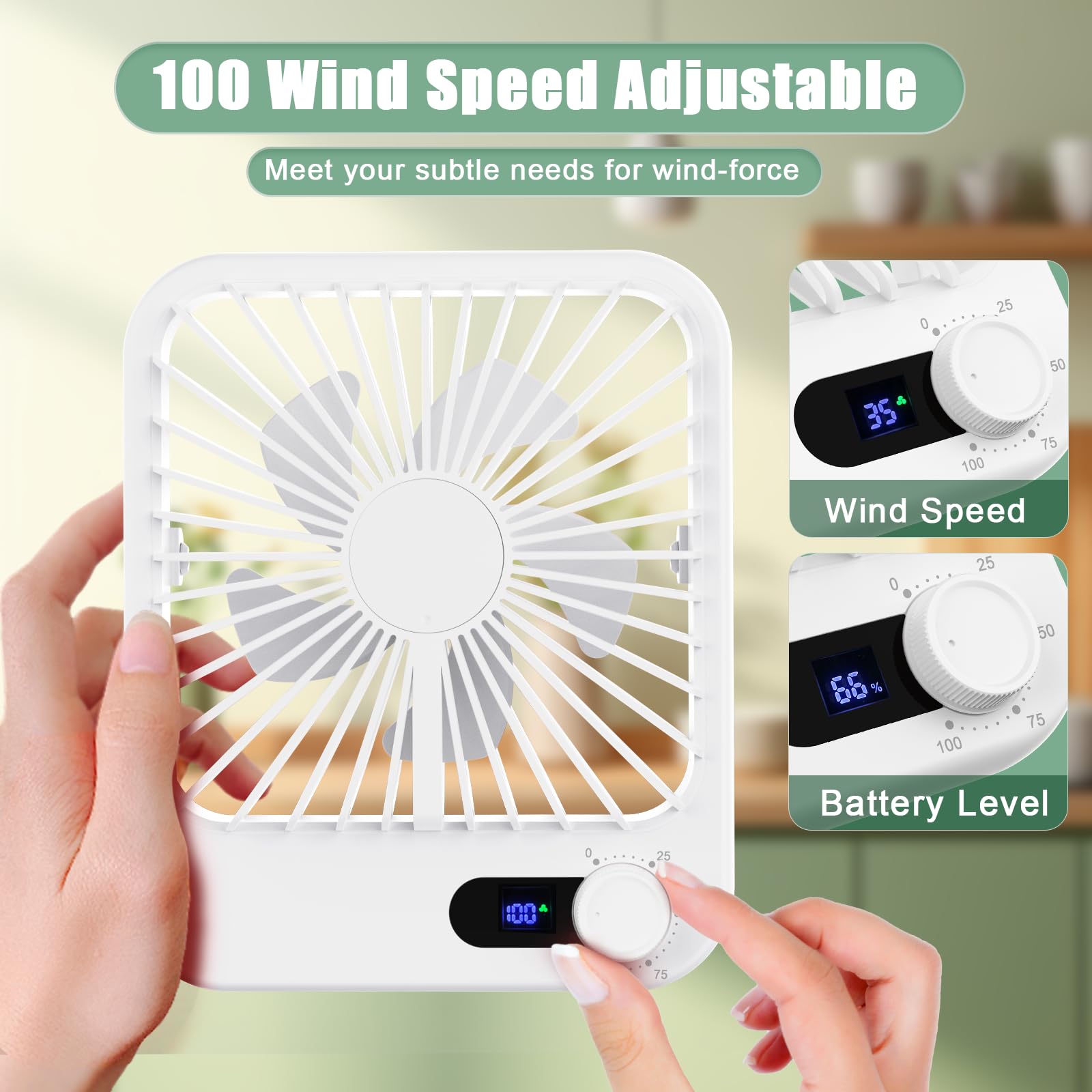 Travel Fan For Sleeping, Portable Fan For Travel Rechargeable With Digital Display, 100 Speed Wind Personal Usb Fan With Variabl