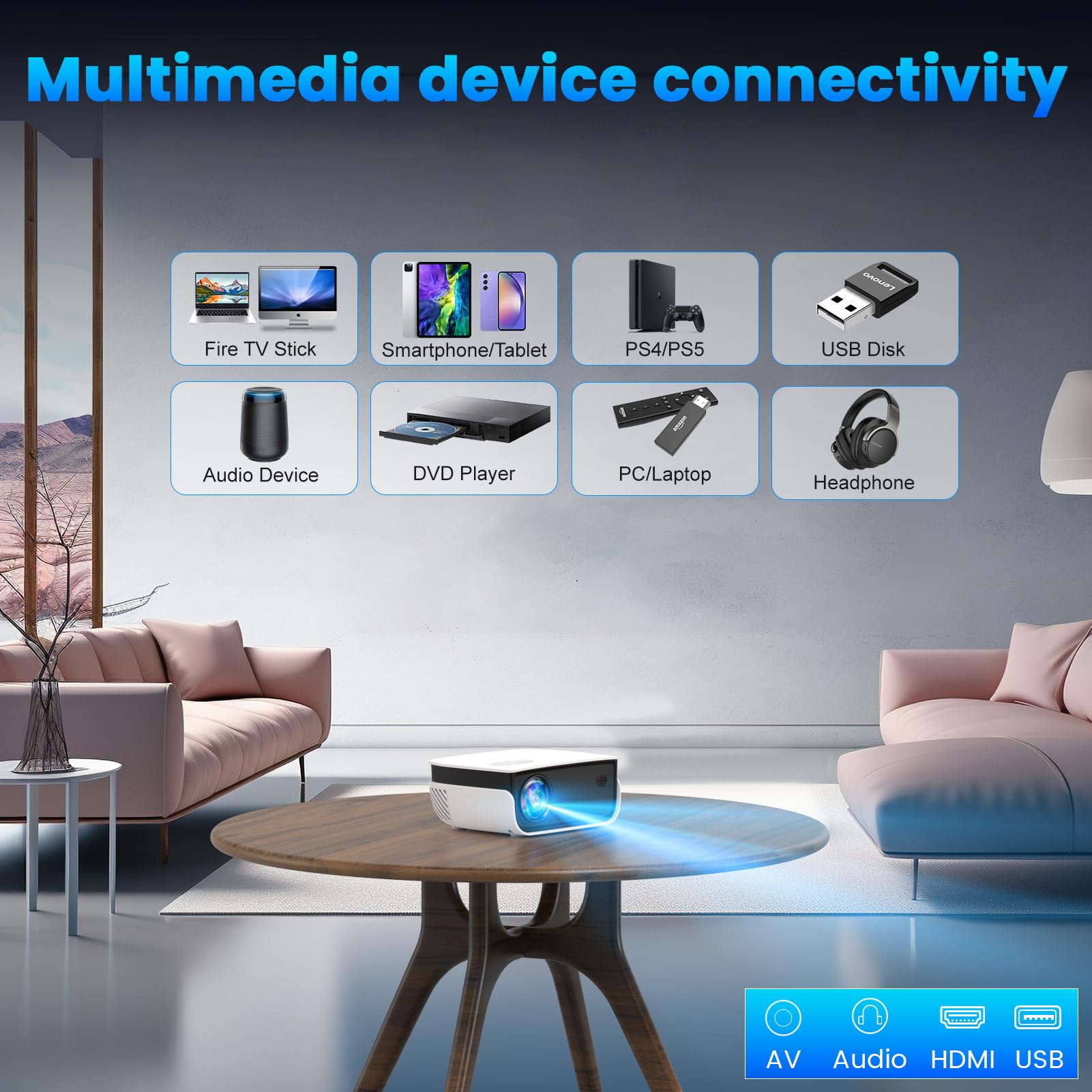 Outdoor Projector, Mini Projector For Home Theater, 1080P And 240'' Supported Movie Projector 7500 L Portable Home Video Project