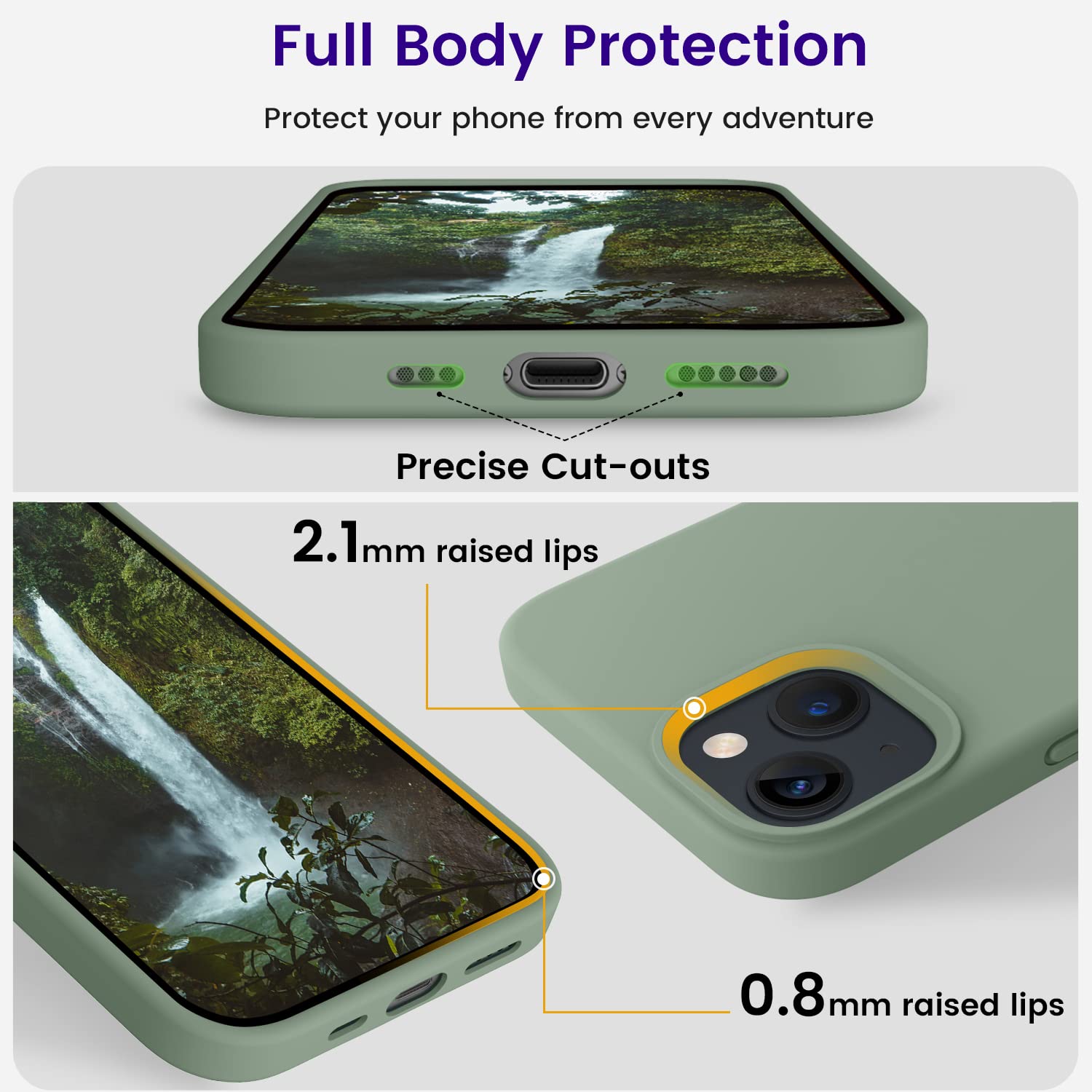 Otofly Designed For Iphone 13 Case, Silicone Shockproof Slim Thin Phone Case For Iphone 13 6.1 Inch Calke Green