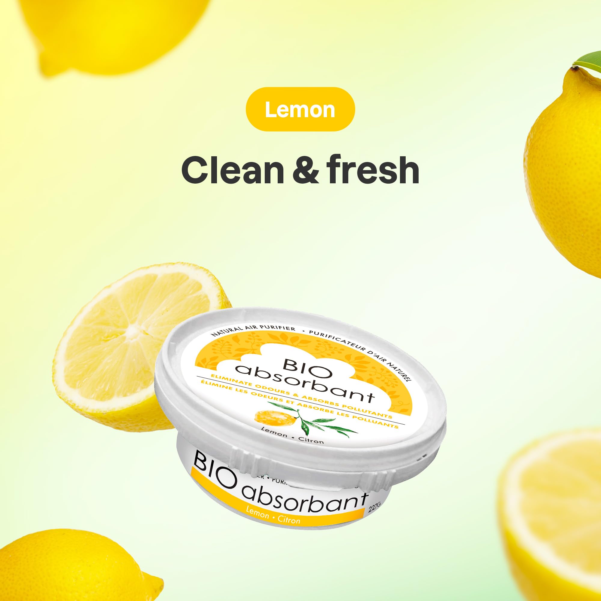 Attitude Bio Absorbant Air Purifier With Activated Carbon, Plant  And Mineral Based, Absorbs Odors, Vegan, Lemon, 8 Ounces