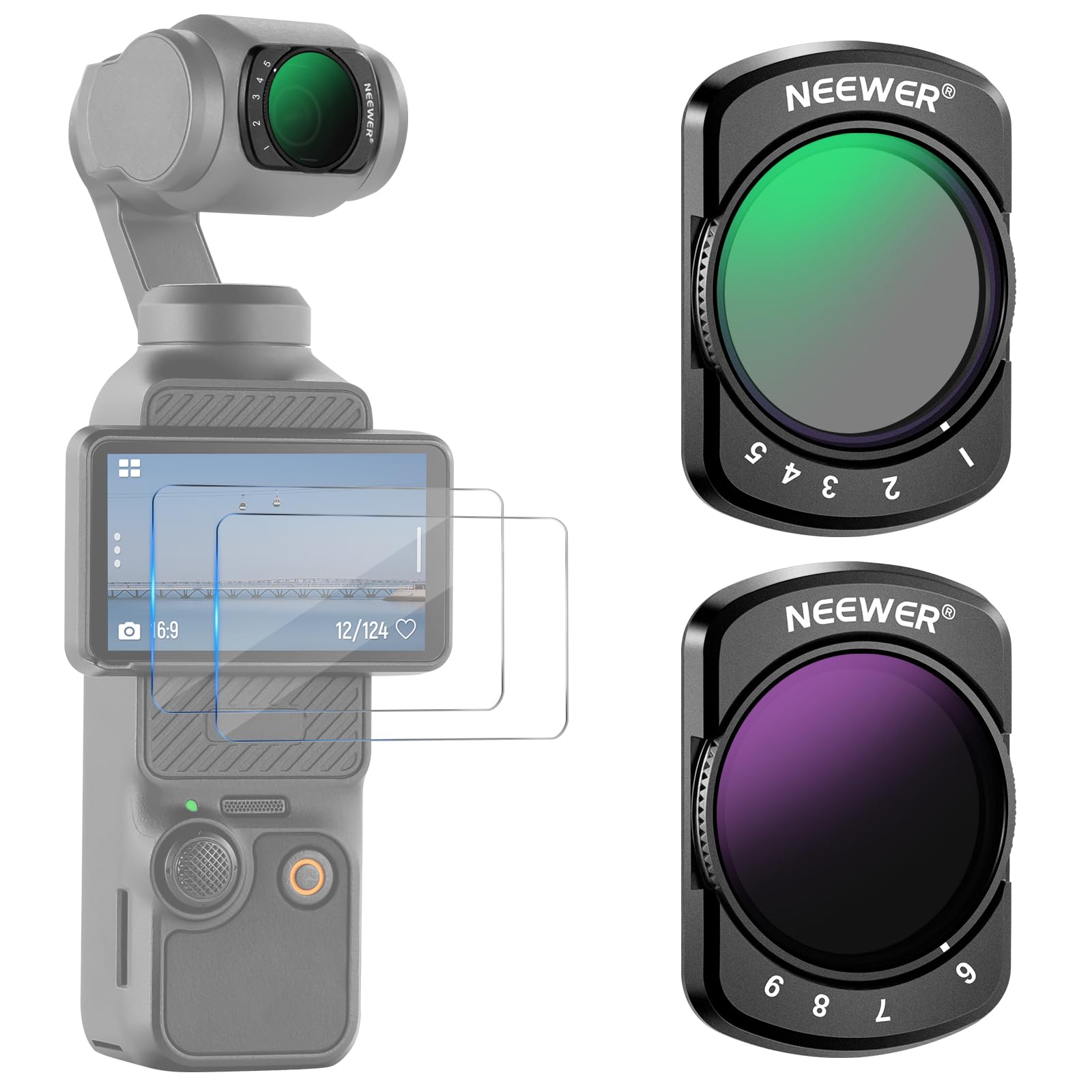 Neewer Variable Nd2 Nd32 & Nd64 Nd512 Kit Compatible With Dji Osmo Pocket 3 Creator Combo Accessories, Limited Stops Neutral Den