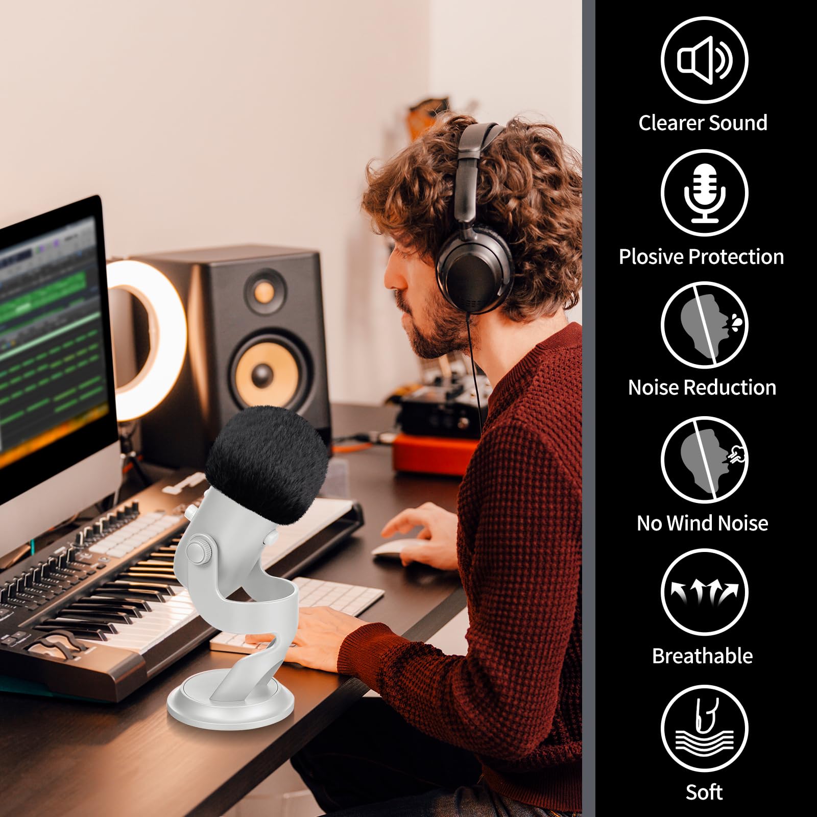 Blue Yeti Pop Filter For Blue Yeti Microphone,Mic Furry Windscreen Muff Windshield, Microphone Foam Cover For Yeti Pro,Yeti X,Na