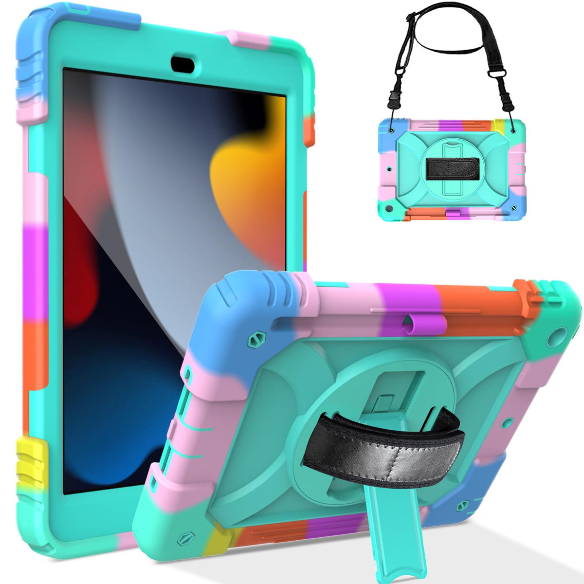 Ltrop Case For Ipad 9Th/ 8Th/ 7Th Generation (2021/2020/2019), Shockproof 10.2    Ipad Cover With With Shoulder Strap Pen Holder
