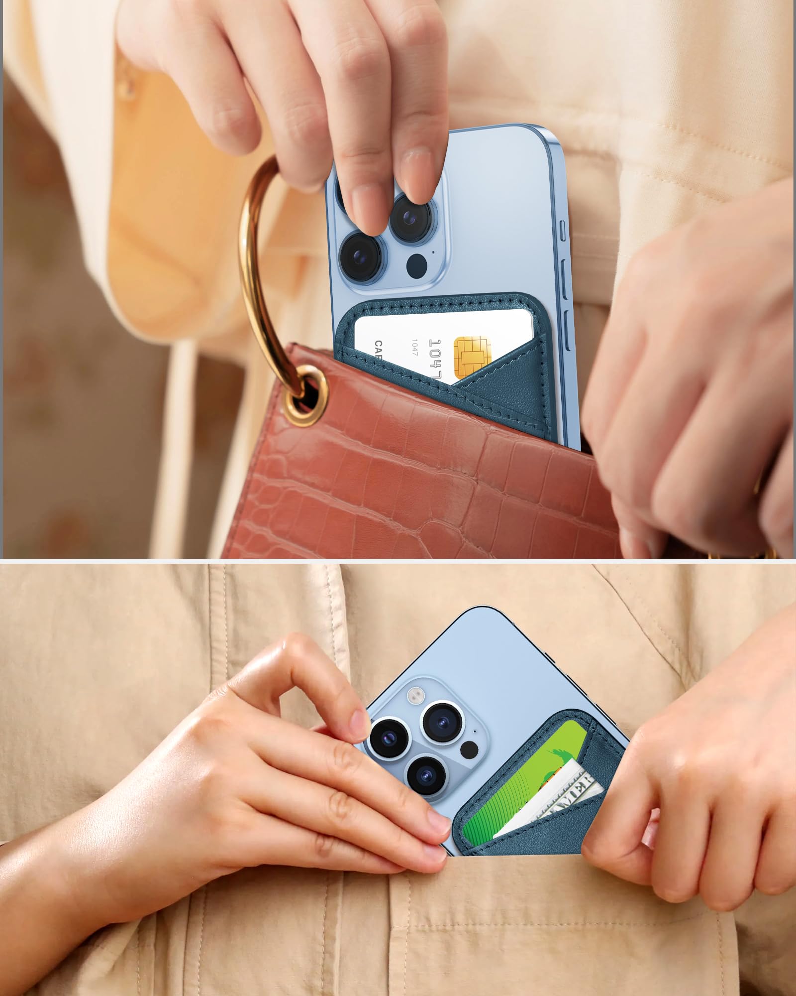 Miroddi For Magsafe Wallet, Leather Magnetic Wallet Card Holder For Iphone 16/15/14/13/12 Series, 0.12'' Invisible Ultra Thin Ma