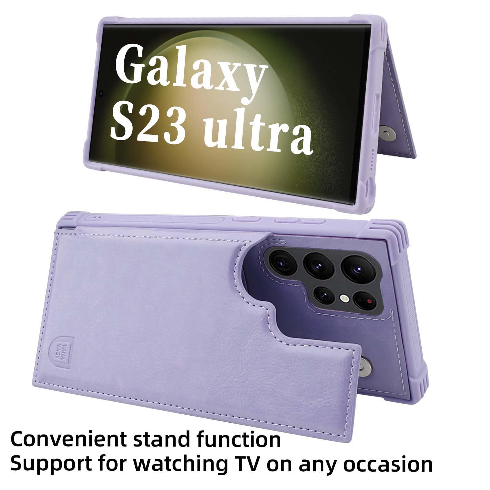 Vanavagy Wallet Case Compatible For Galaxy S23 Ultra For Women Men, Pu Leather Flip Folio Phone Case Cover Fits Magnetic Car Mou