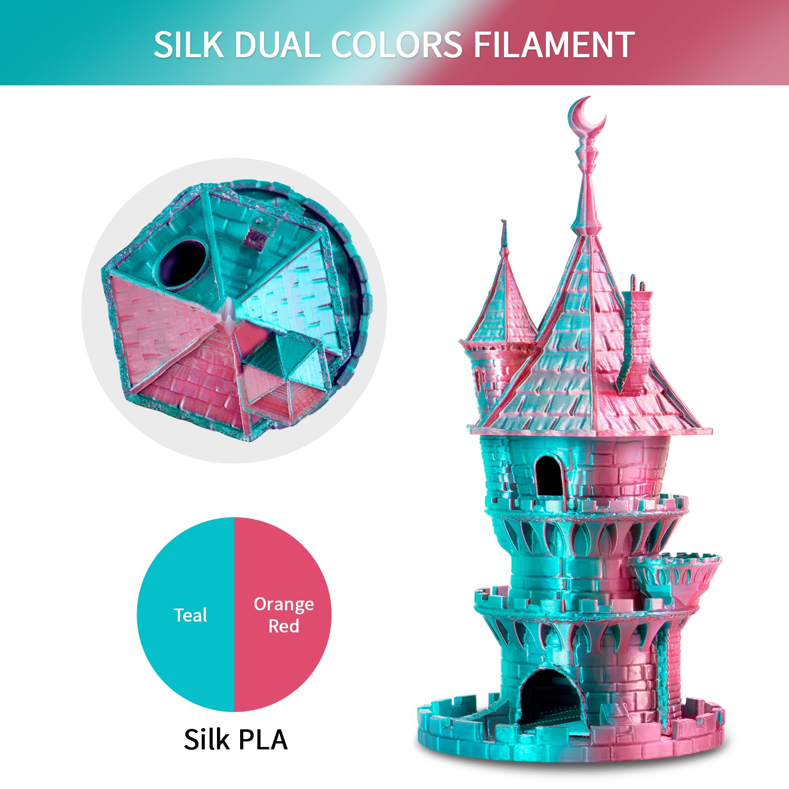 Eryone Silk Dual Color Pla Filament 3D Printer 1.75Mm +/- 0.03Mm, Bicolor Filament Two Tone Pla 1Kg(2.2Lbs) Cardboard Spool, Tea