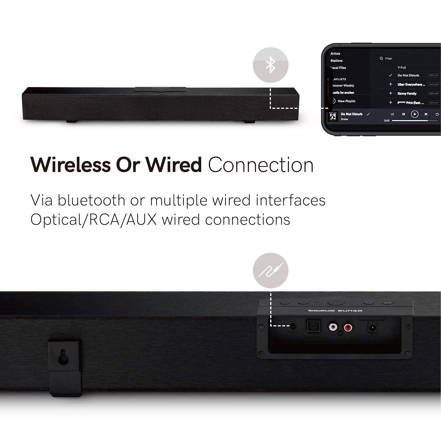 Atune Analog Tv Wired Wireless Sound Bar, Bluetooth 5.0 Soundbar With Wireless Subwoofer, Compatible With 2.1 Channel Dolby Digi