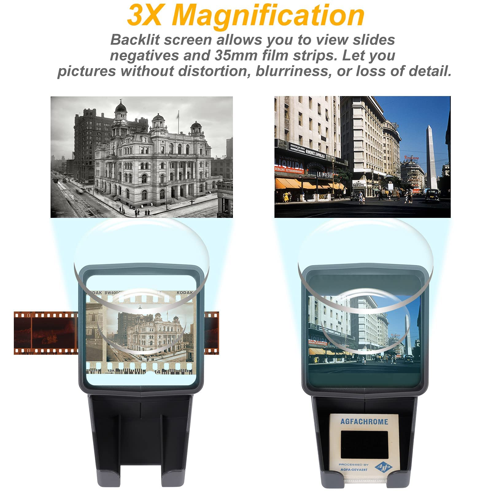 Slide Viewer, 3X Magnification And Led Lighted Illuminated Viewing For Slides And 35Mm Film Negatives, Usb Powered Cable Include