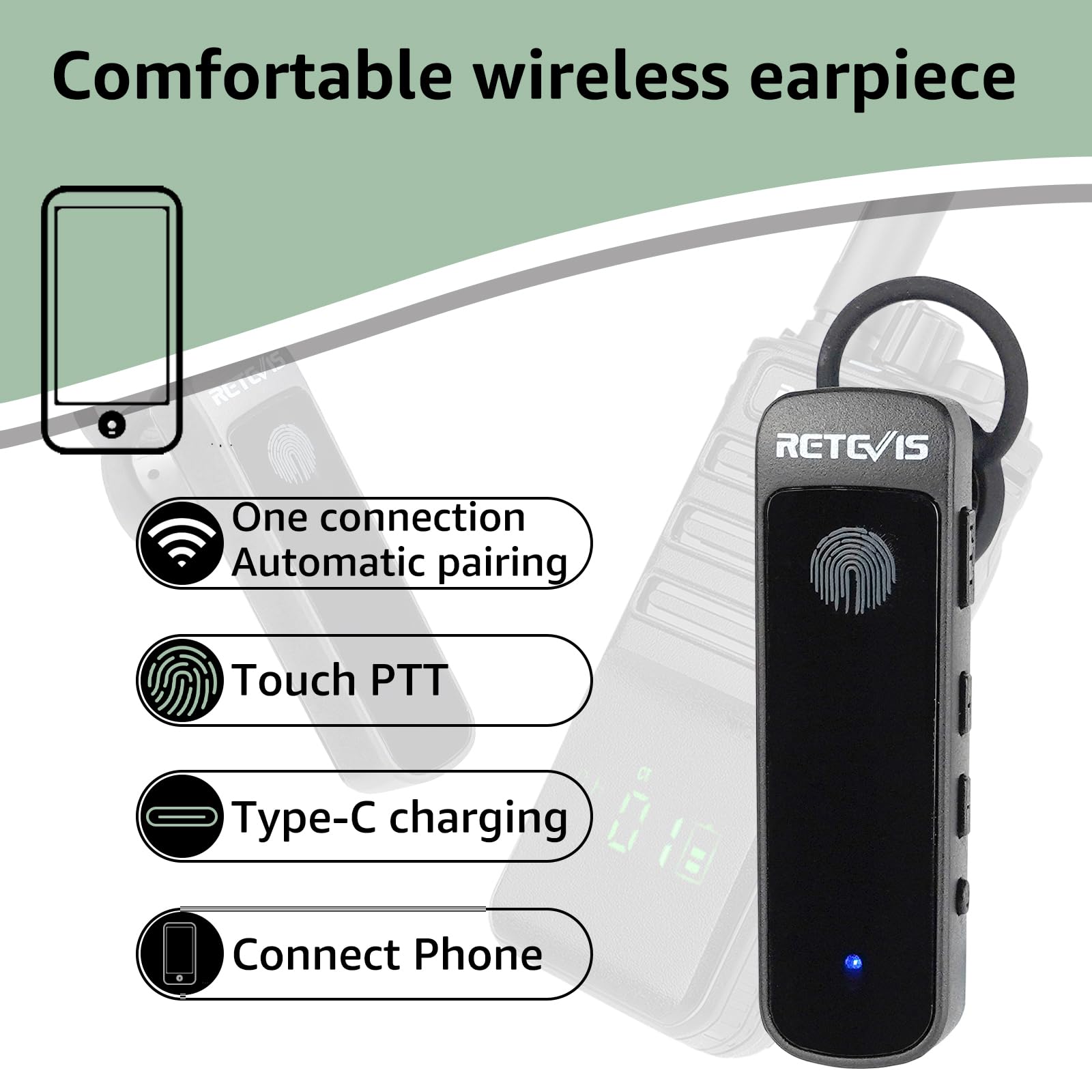 Retevis Rb89 Walkie Talkies With Earpiece, Professional Wireless Walkie Talkie, High Power Gmrs, Rugged, 2600Mah Battery, Two Way Radios Long Range For Construction, Hotels, Business(4 Pack)