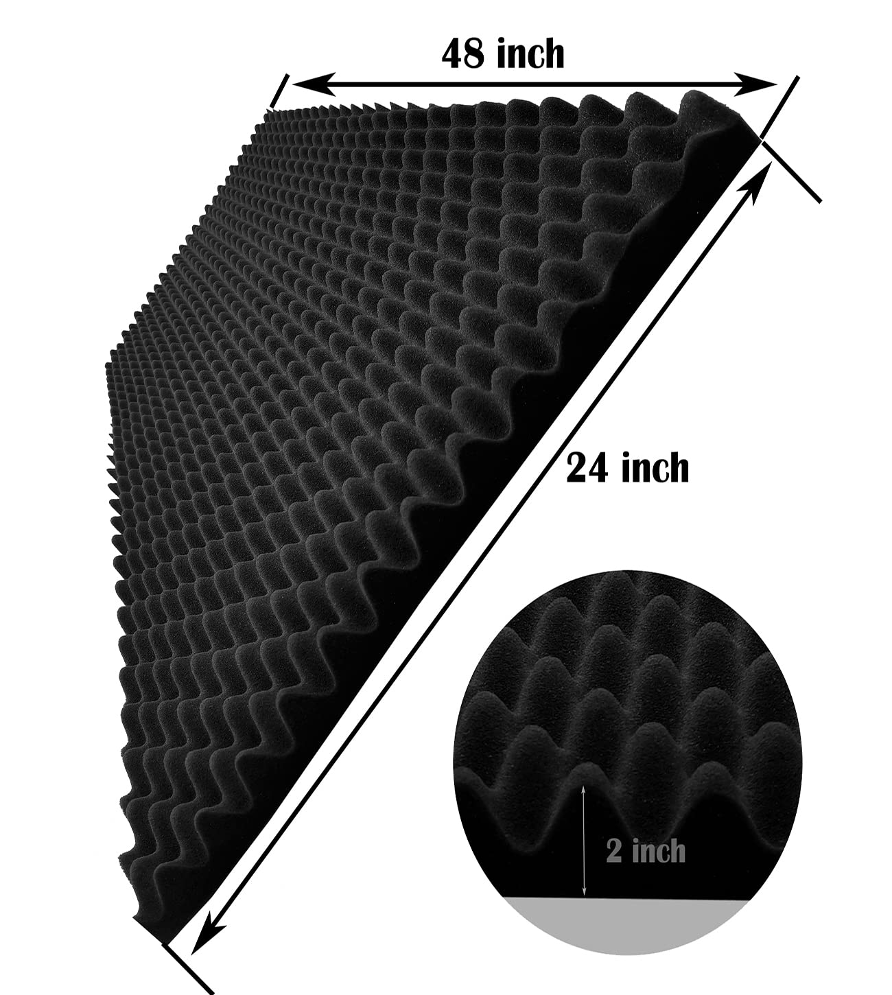 Yaolabjer 2 Pack 48''X 24''X 2'' Black Sound Proof Foam Panels, Acoustic Foam Egg Crate Foam Panel, Noise Cancelling Foam Studio