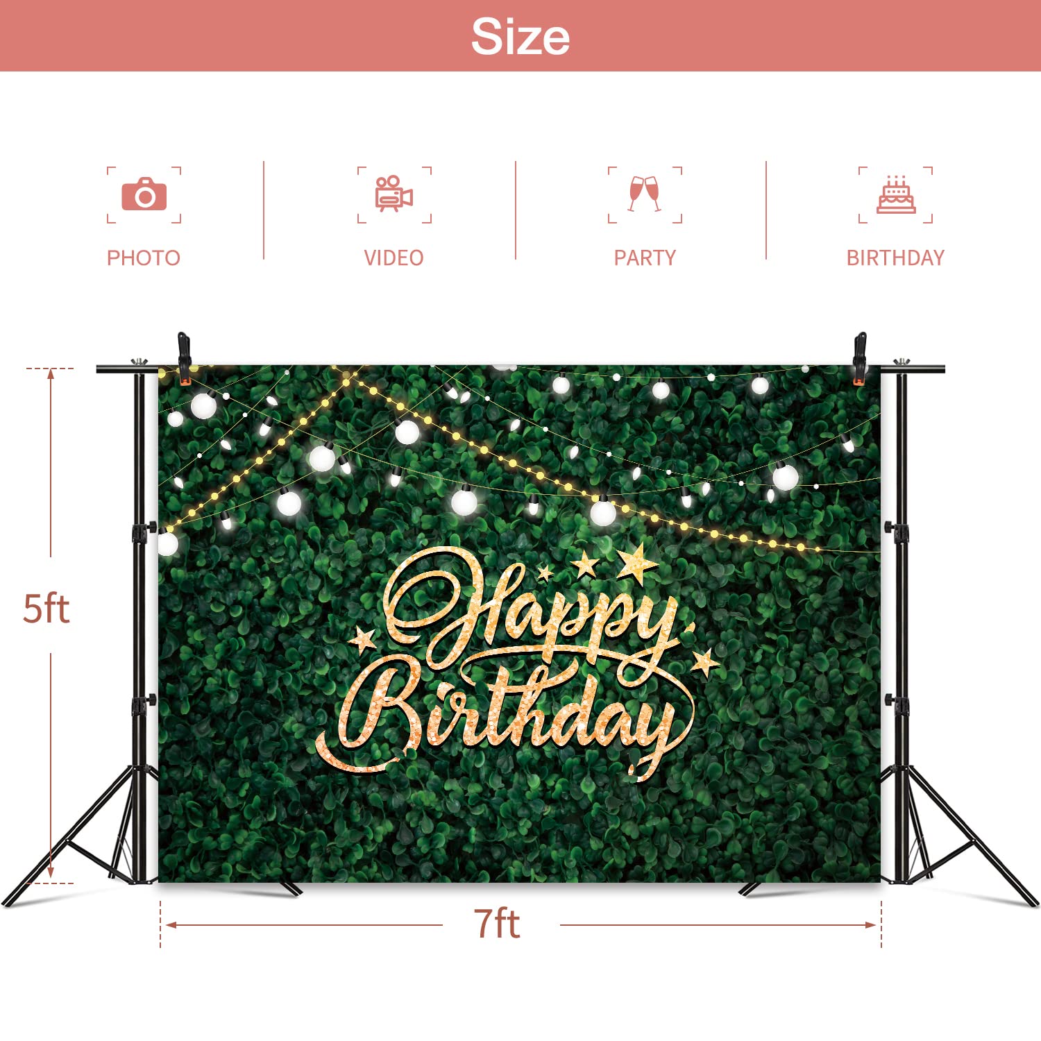 Omifly Green Grass Happy Birthday Backdrop 7X5Ft Greenery Leaves Safari Rustic Photography Wall For Women Spring Newborn Olive G