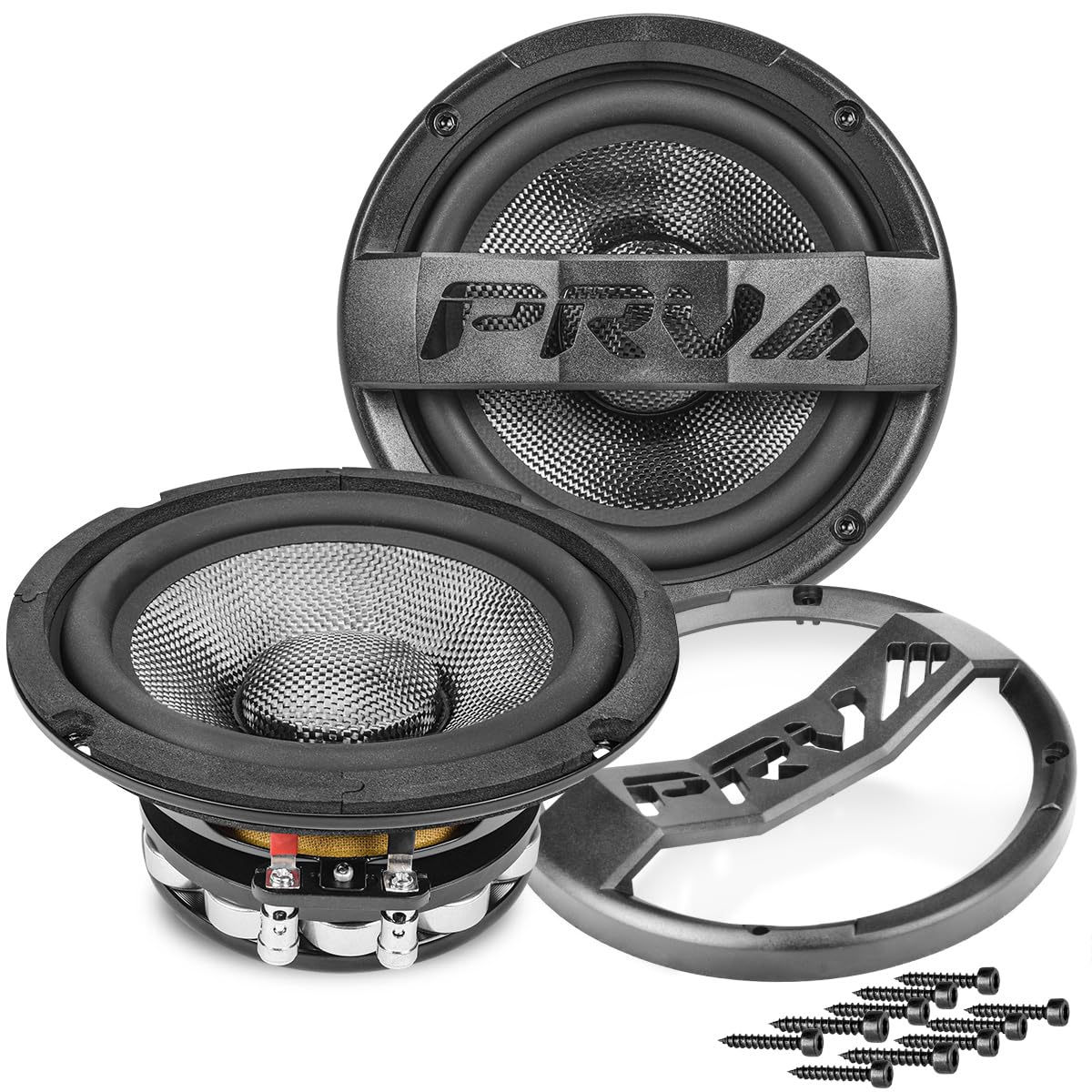 PRV AUDIO Carbon Fiber 6.5 Midrange Speaker 500 Watts 4 Ohm Neodymium 6MR500CF-NDY-4 Water Resistant Pro Audio Loudspeaker for B