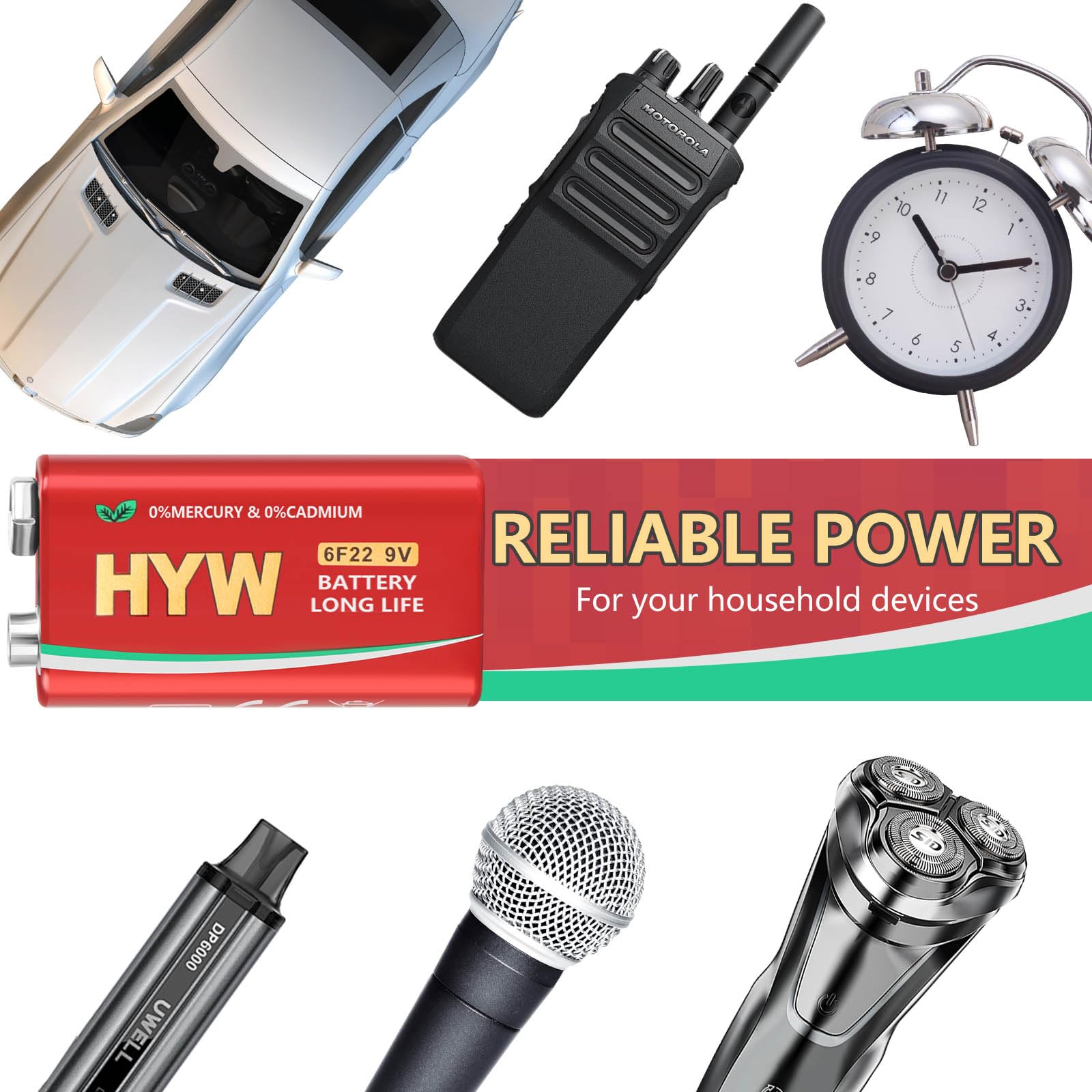 Fitinoch 10 Pack 9 Volt Batteries, Long-Lasting 9V Battery For Smoke Detector, Guitar Pedals