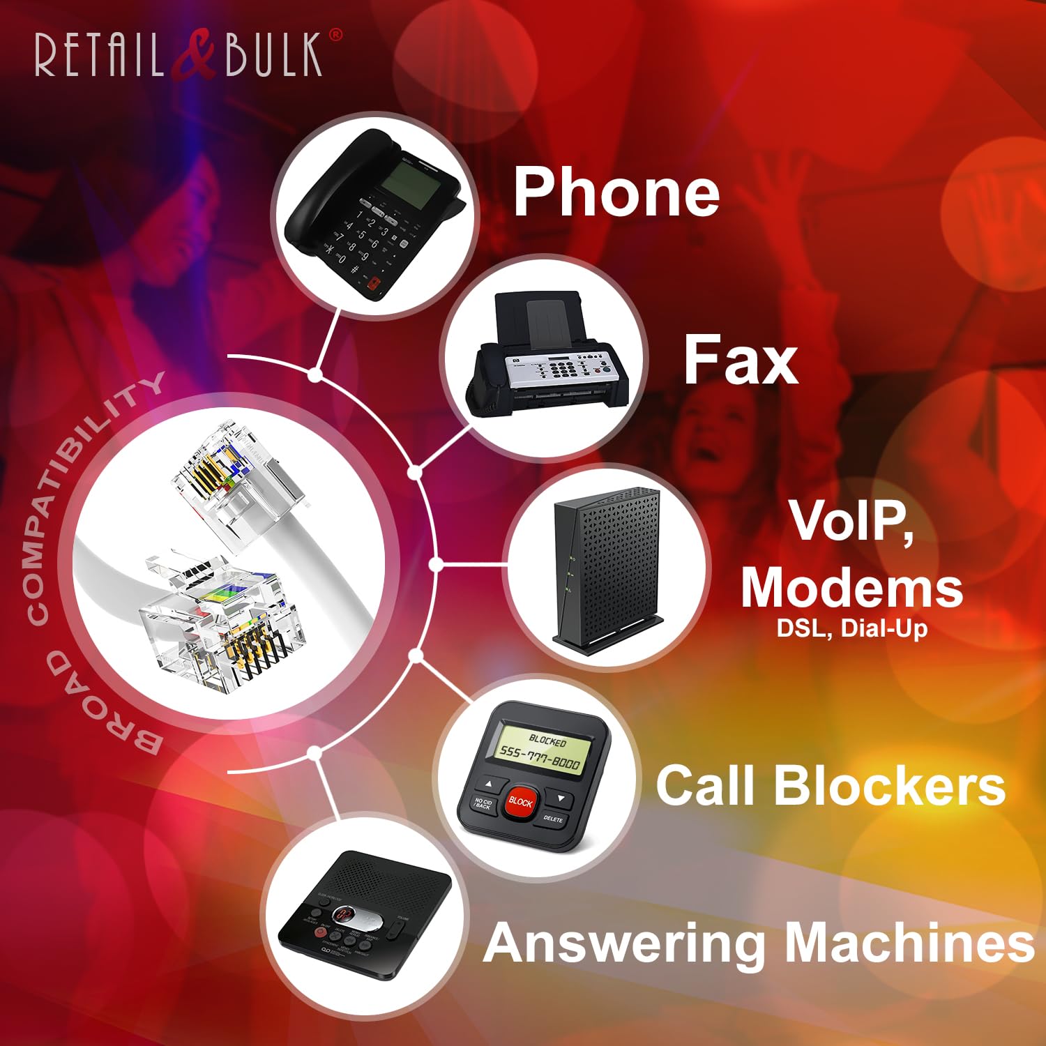 Retailandbulk (2 Pack) 2 Feet Telephone Cord, Professional Grade Made In Usa, 6P4C Male Rj11 Plugs With 50 Micron Gold Contacts,