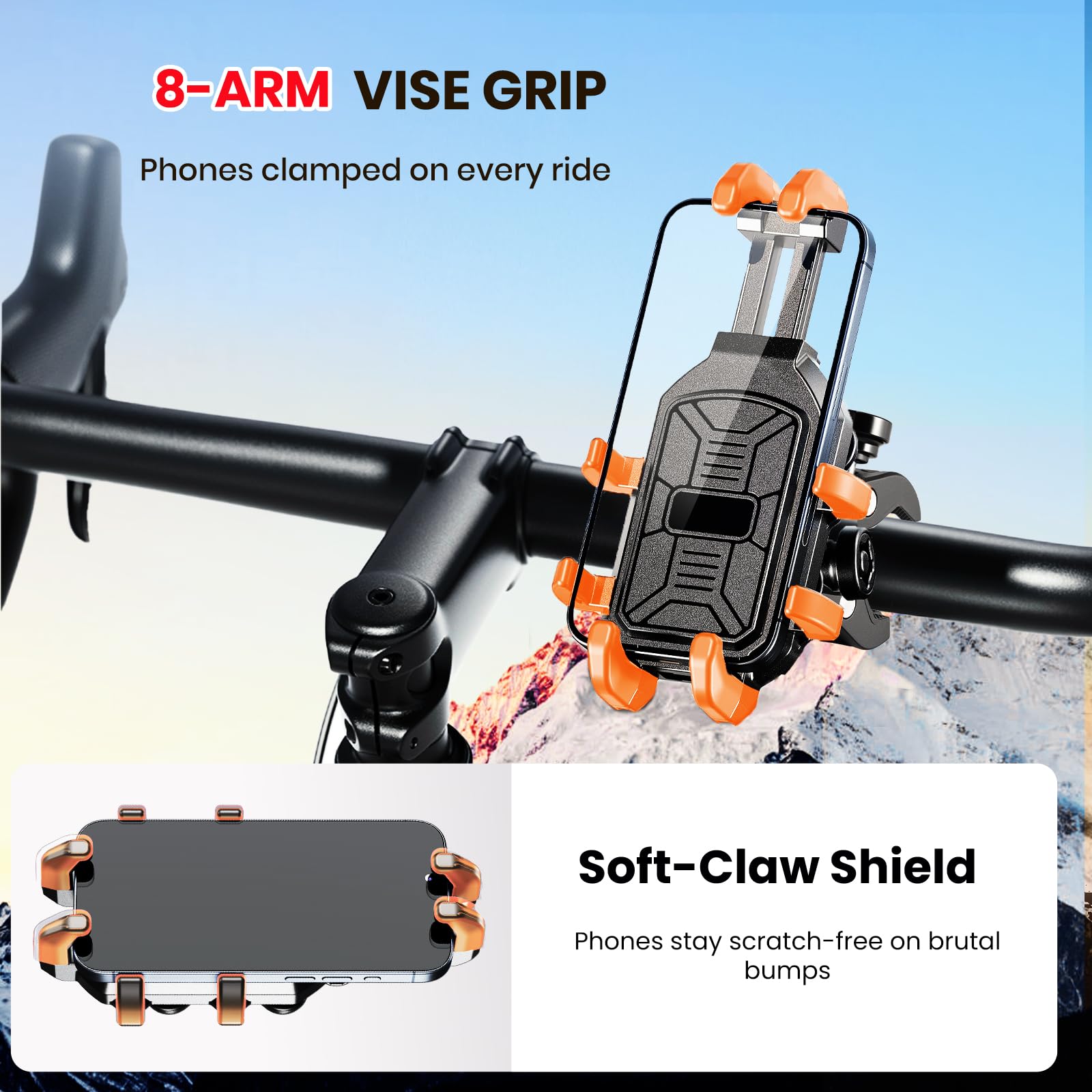 Thlevel Motorcycle Phone Mount Holder With Vibration Dampener Anti-Shake 720 Adjustable For Iphone 16 Pro Max For Samsung 5.4''-