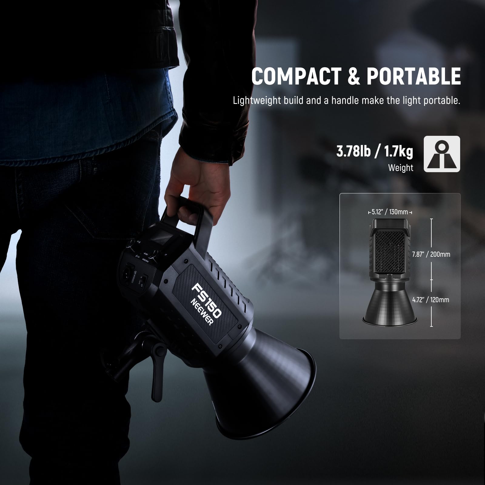 Neewer Fs150 Led Video Light 2.4G/App Control, 130W 5600K Cob Daylight Silent Photography Continuous Output Lighting 4 Precise D