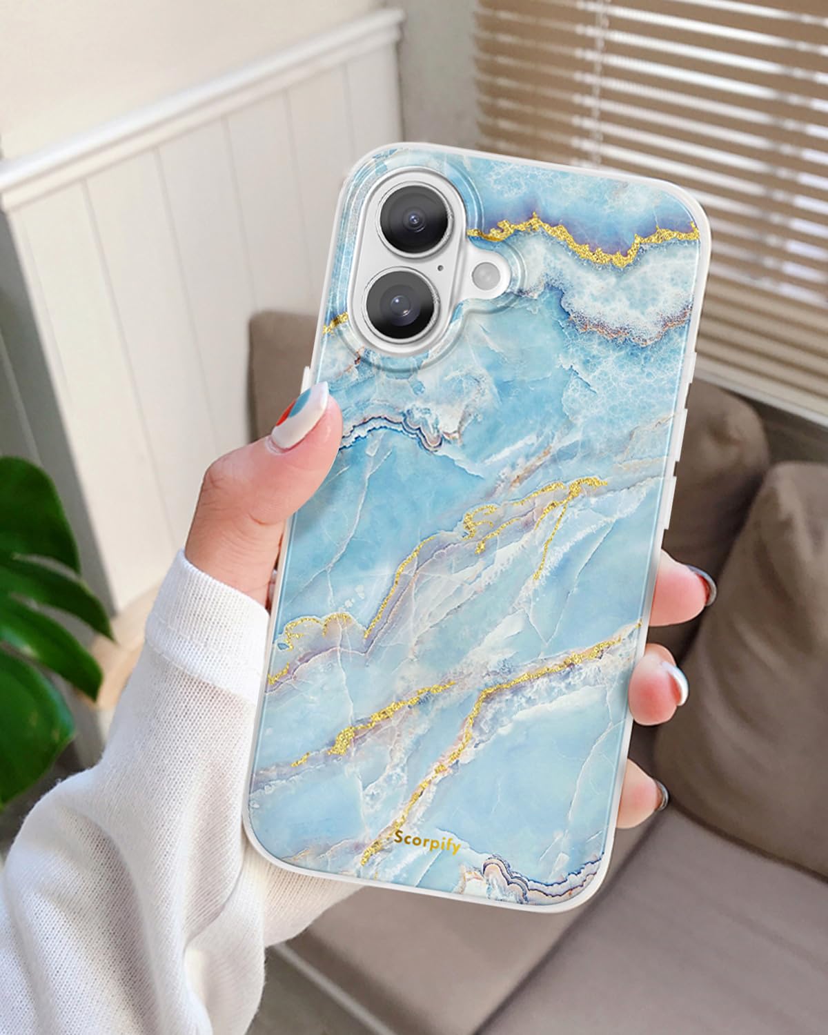 Scorpify Compatible With Iphone 16 Plus Case With Icelandic Blue Marble Design, Cute Magnetic Phone Cover For Women Girls And Me