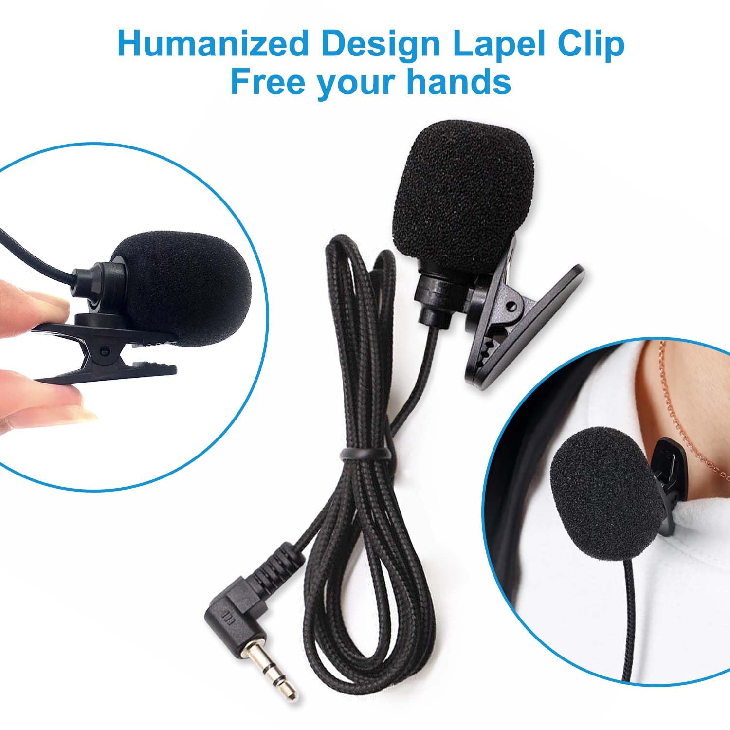 Kinizuxi 2 Pack Lavalier Lapel Microphone, Portable Collar Clip Mic Compatible With Iphone Android Smartphone Amplifier Podcast