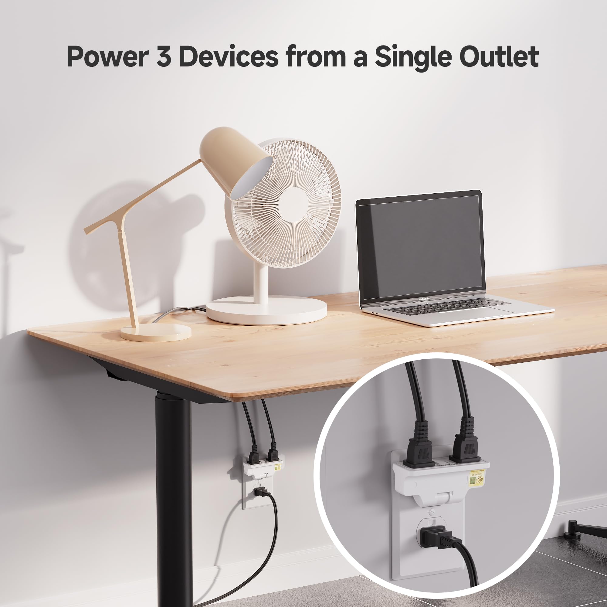 [Ul Listed] Cable Matters 3 Pack 2 Prong 3 Outlet 180 Degree Swivel Wall Tap, 2 Prong Plug Extender, Multi Plug Outlet Adapter,