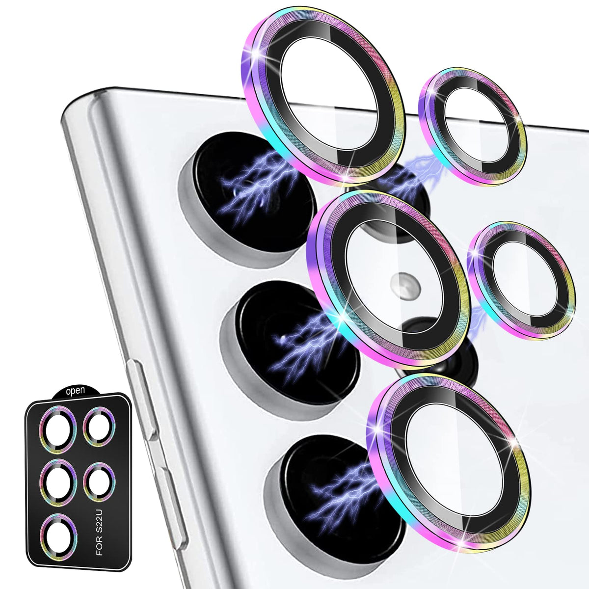 Jolojo Metal [3+2+Install Tray] Camera Lens Protector Compatible For Samsung Galaxy S22 Ultra (6.8'') Accessories Aluminum Alloy