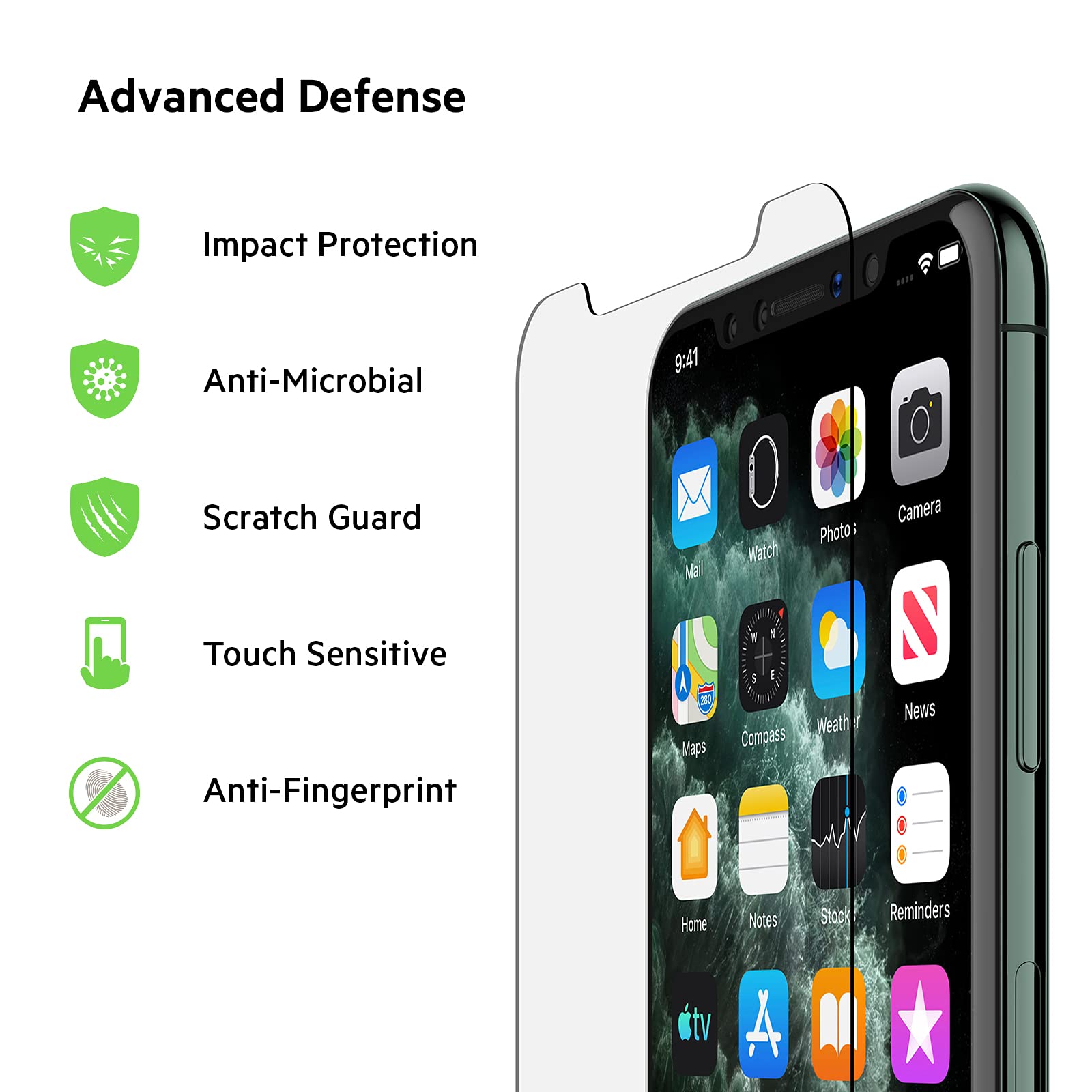Belkin Screen Protector for Apple iPhone 11 Pro, iPhone XS or iPhone X with Antimicrobial Treated Coating and Included Easy Align Tray for Simple, Bubble Free Installation, ScreenForce TemperedGlass