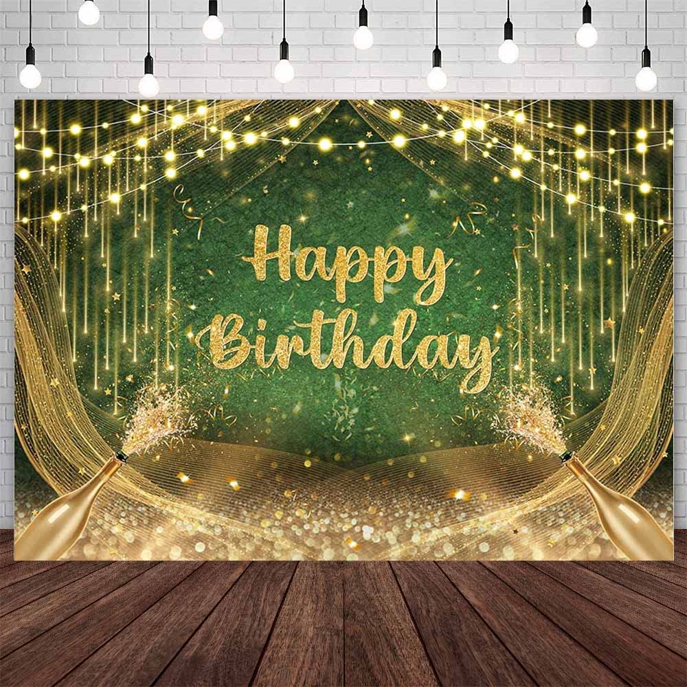 Aibiin 7X5Ft Green Gold Birthday Backdrop Happy Birthday Photography Background Gold Glitter Birthday Prom Party Decorations Ban