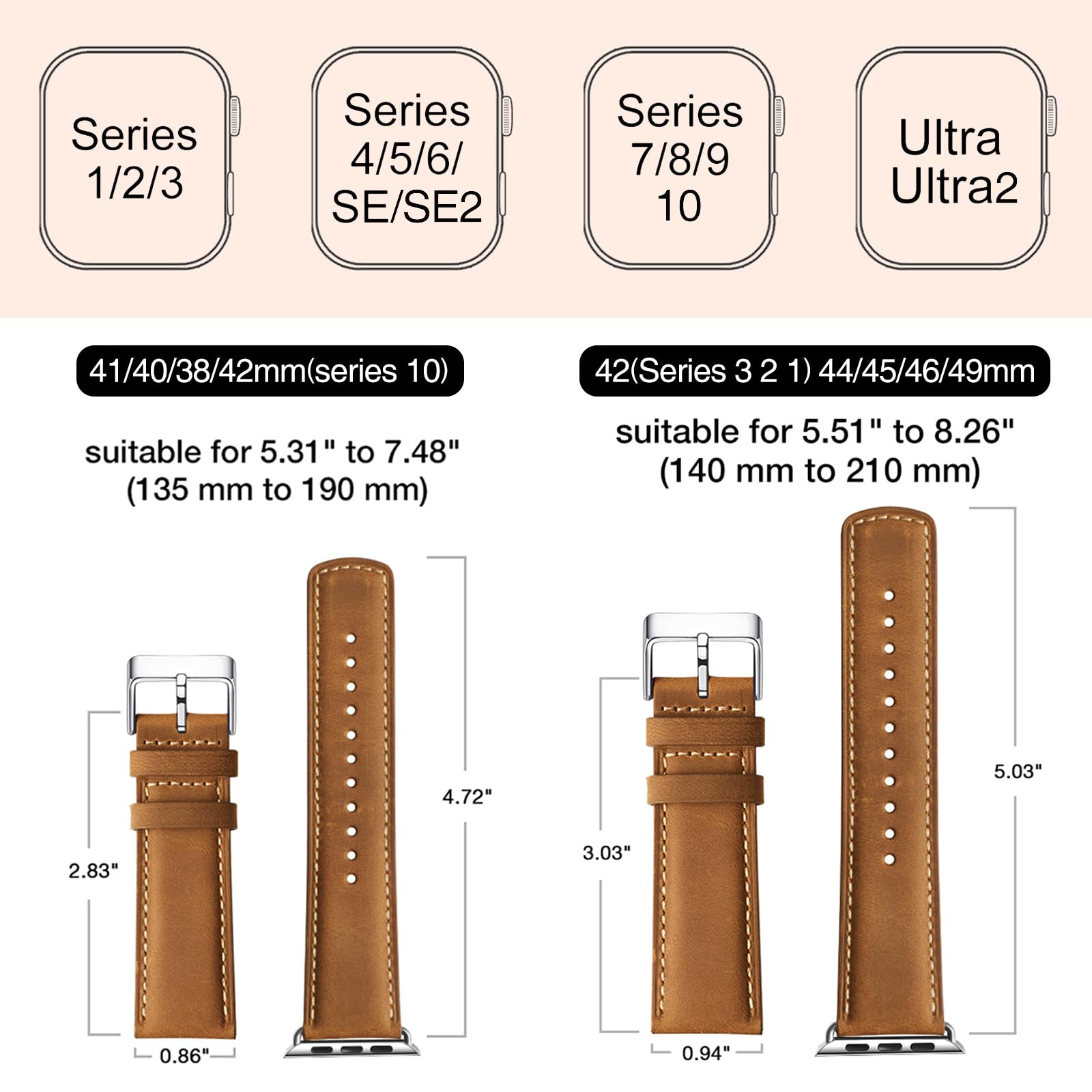 Sunfwr Leather Bands Compatible With Apple Watch Band 42Mm(Series 3 2 1) 44Mm 45Mm 46Mm 49Mm For Men Women, Top Grain Genuine Le