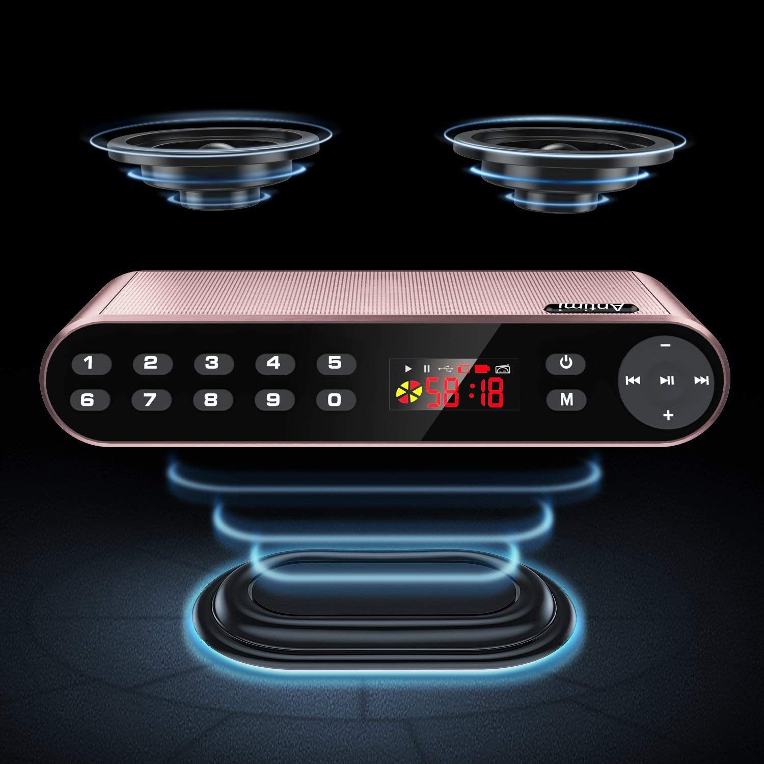 Antimi Bluetooth Speaker,Fm Radio Player,Mp3 Player Stereo Portable Wireless Speaker Drivers With Hd Sound, Built In Microphone,