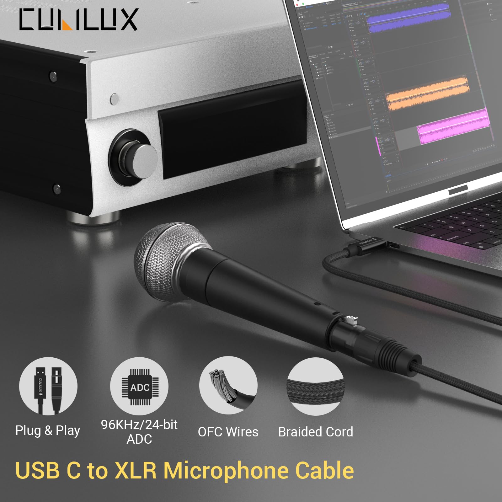 Cubilux Xlr Microphone To Usb C Cable, Type C To Xlr Female Mic Cord For Macbook Pro/Air, Iphone 16/15, Ipad Pro 13/12.9/11, Ipa