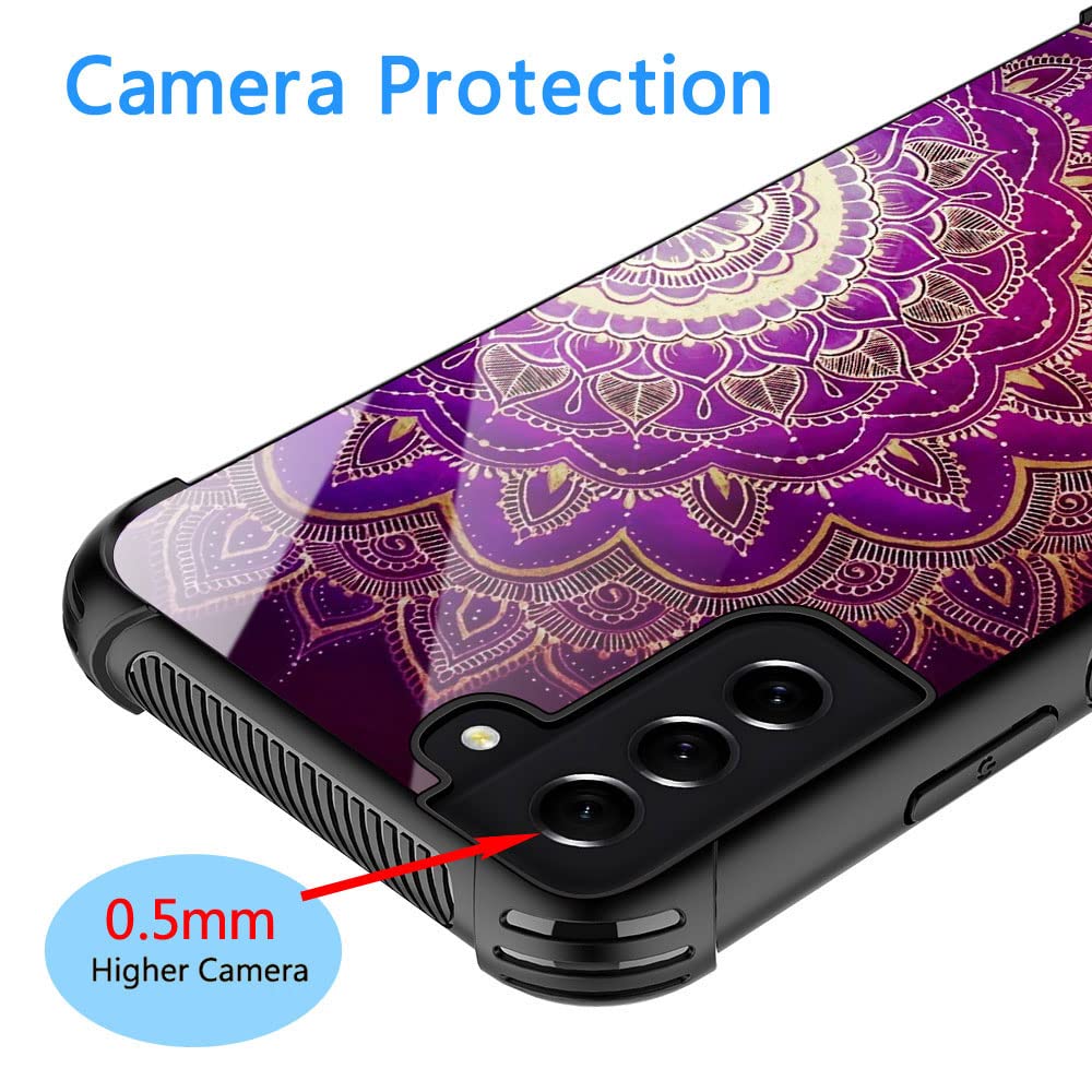ZHEGAILIAN Phone Case Samsung Galaxy S21 5G Anti-Scratch Shockproof TPU Glass Back Purple Mandala