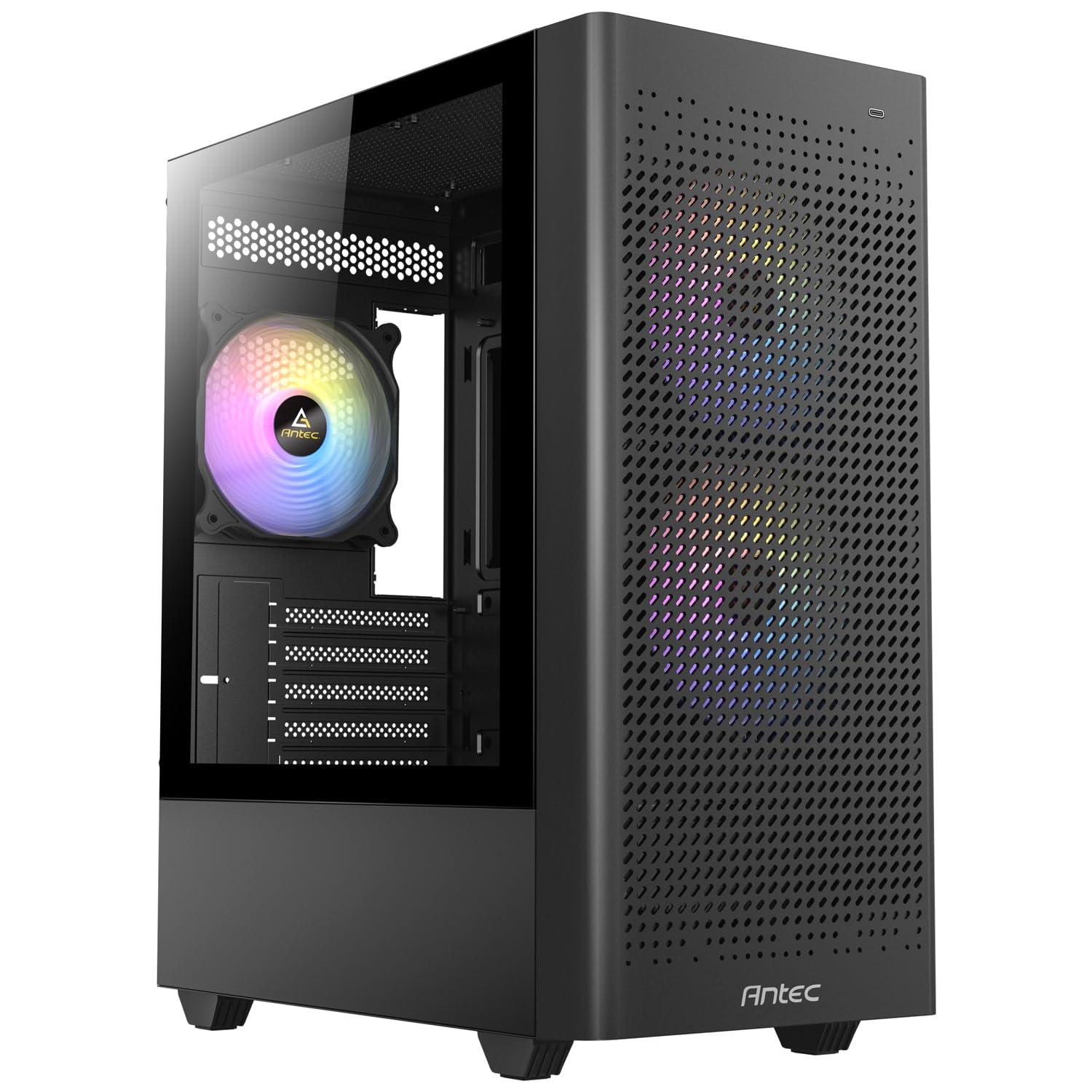 Antec Nx500M Argb, High Airflow Mesh Front Panel, Type C 3.2 Gen2 Ready, 3 X 120Mm Argb Fans Included, Tempered Glass Side Panel