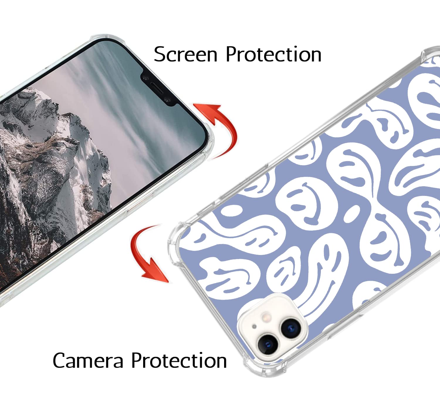 Blue White Trippy Smile Face Phone Case For Iphone 11, Cute Funny Melted Face Case For Girls Women Boys Men, Unique Trendy Tpu B