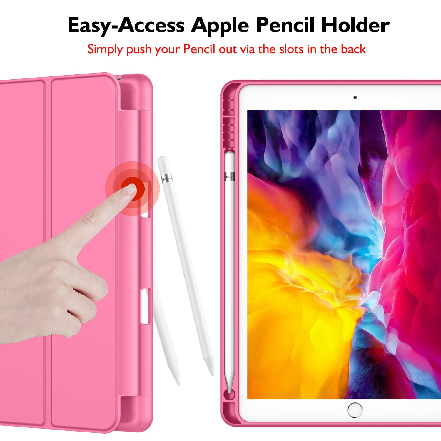 Imieet Ipad 9Th Generation Case 2021/Ipad 8Th Generation Case 2020 10.2 Inch With Pencil Holder, Ipad 7Th Gen 2019 Case With Soft Baby Skin Silicone Back, Auto Wake/Sleep Cover (Peach Red)
