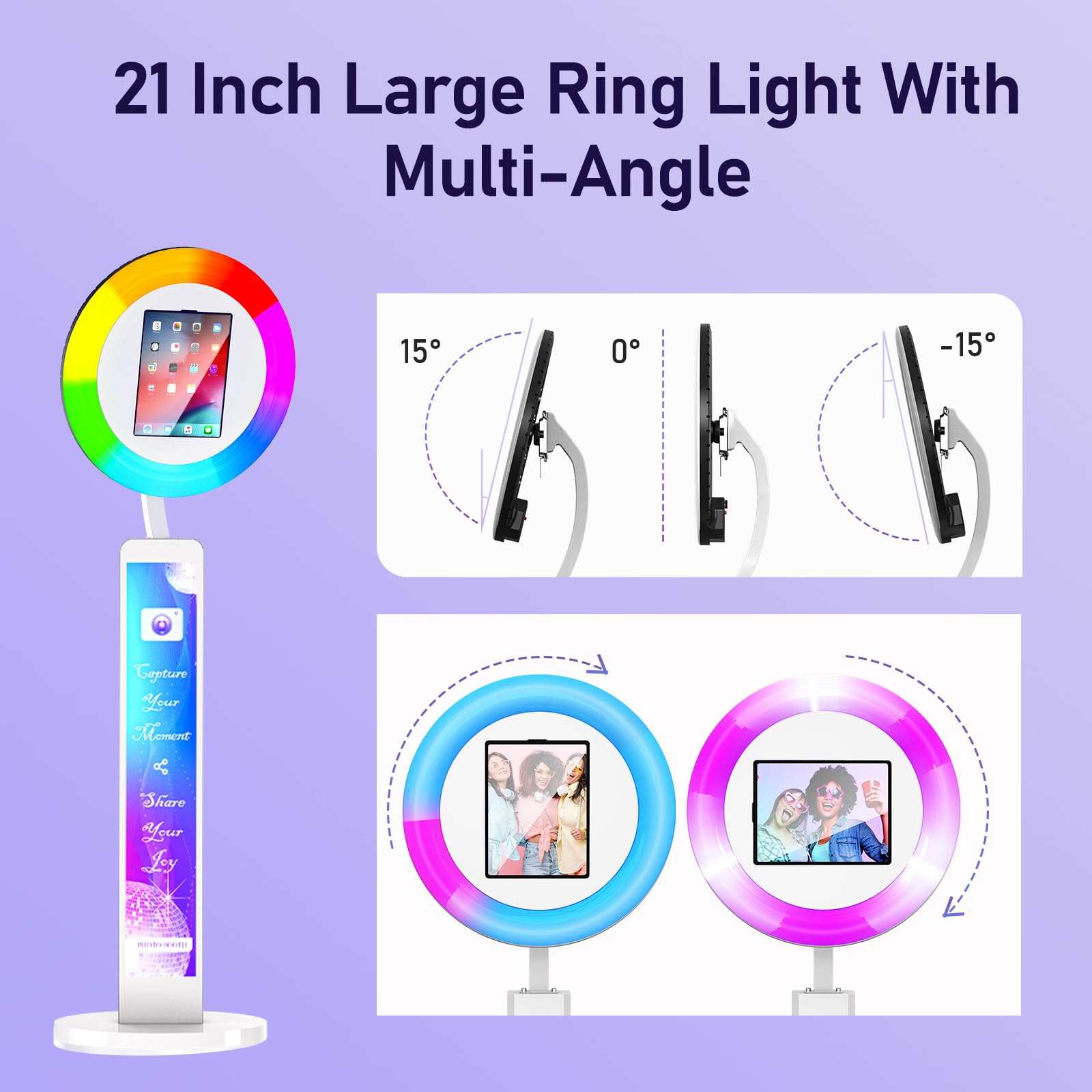 Mwe Portable Photo Booth Stand Compatible With Any Ipad With Software App And Remote Control, Rgb Ring Lights Music Sync, Flight