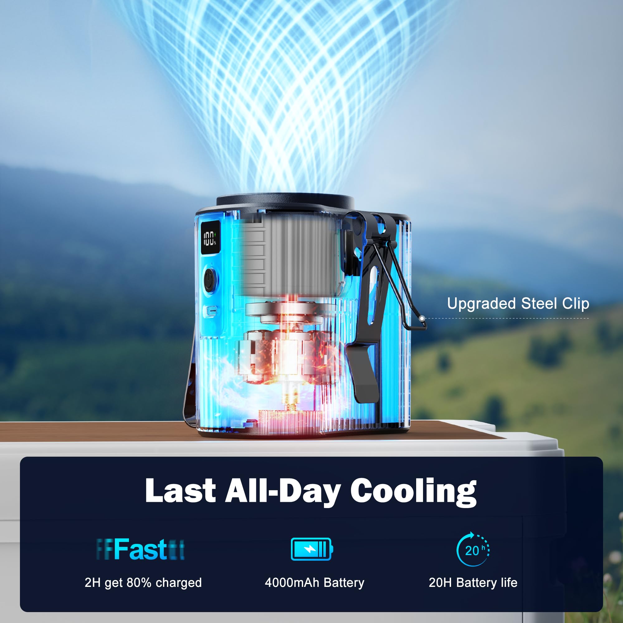 Amacool Portable Waist Fan, 11000Rpm Strong Airflow With 5 Speeds, 20Hrs Cooling, Personal Waist Clip Fan, Hands-Free Shirt Fans