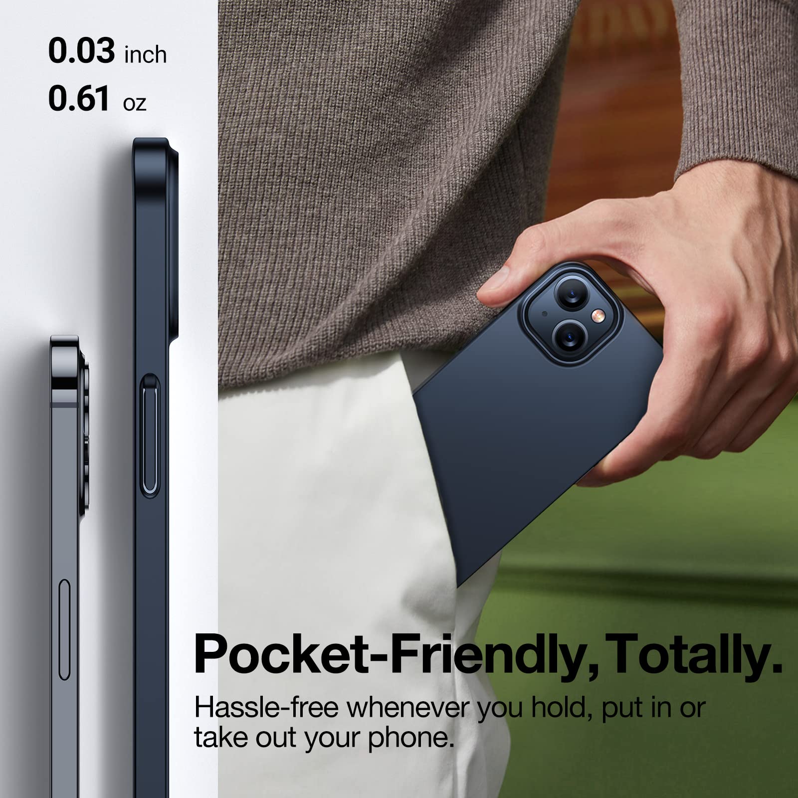 Torras Slim Fit For Iphone 14 Plus Case, [Ultra Thin As No Case] [Velvety Touch] Iphone 14 Plus Black Case With Anti Scratch Pro