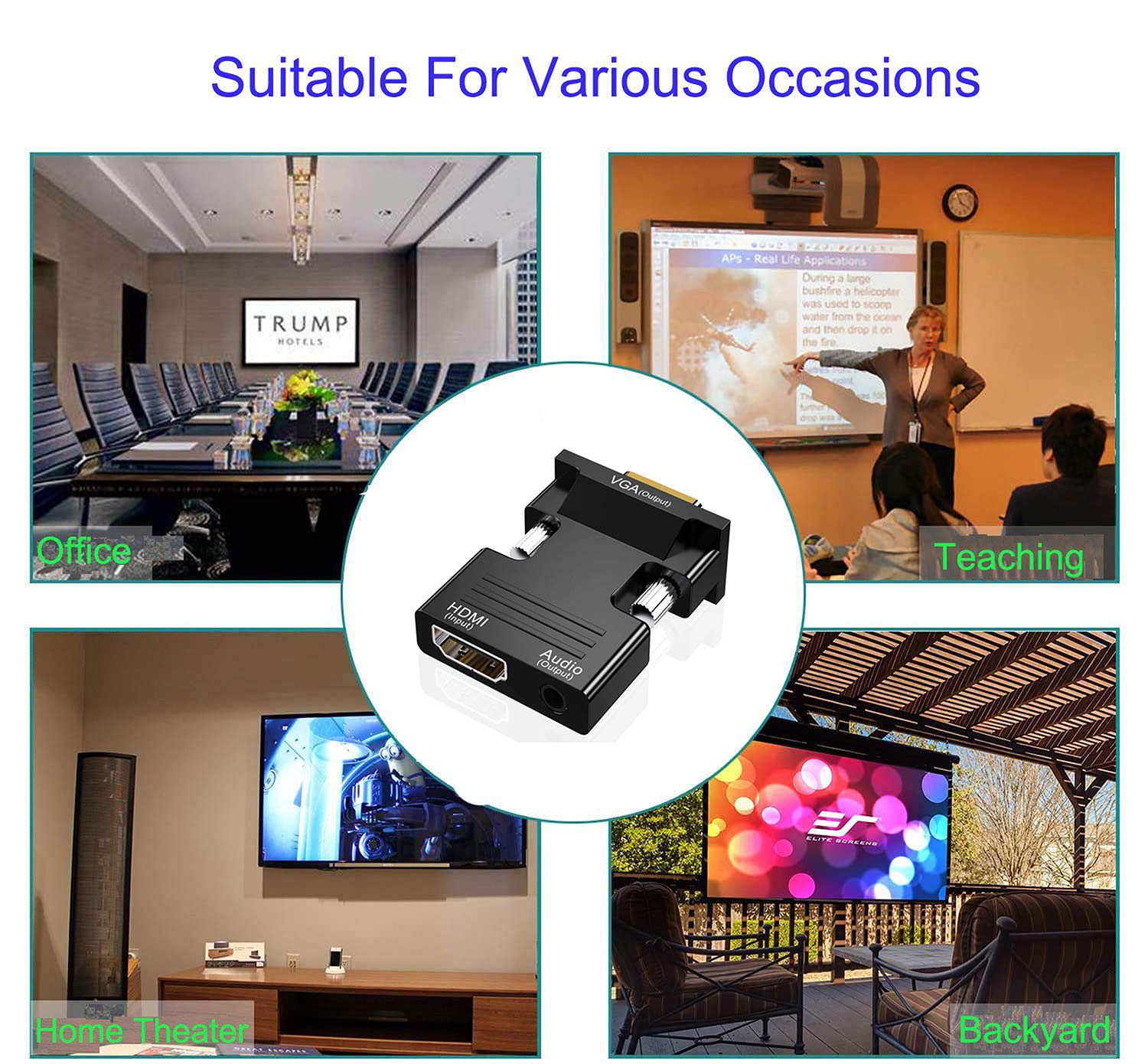 Hdmi To Vga Adapter, Hdmi To Vga Audio Output Cable Computer Set Top Box Converter Connector Adapter For Laptop, Pc, Monitor, Pr