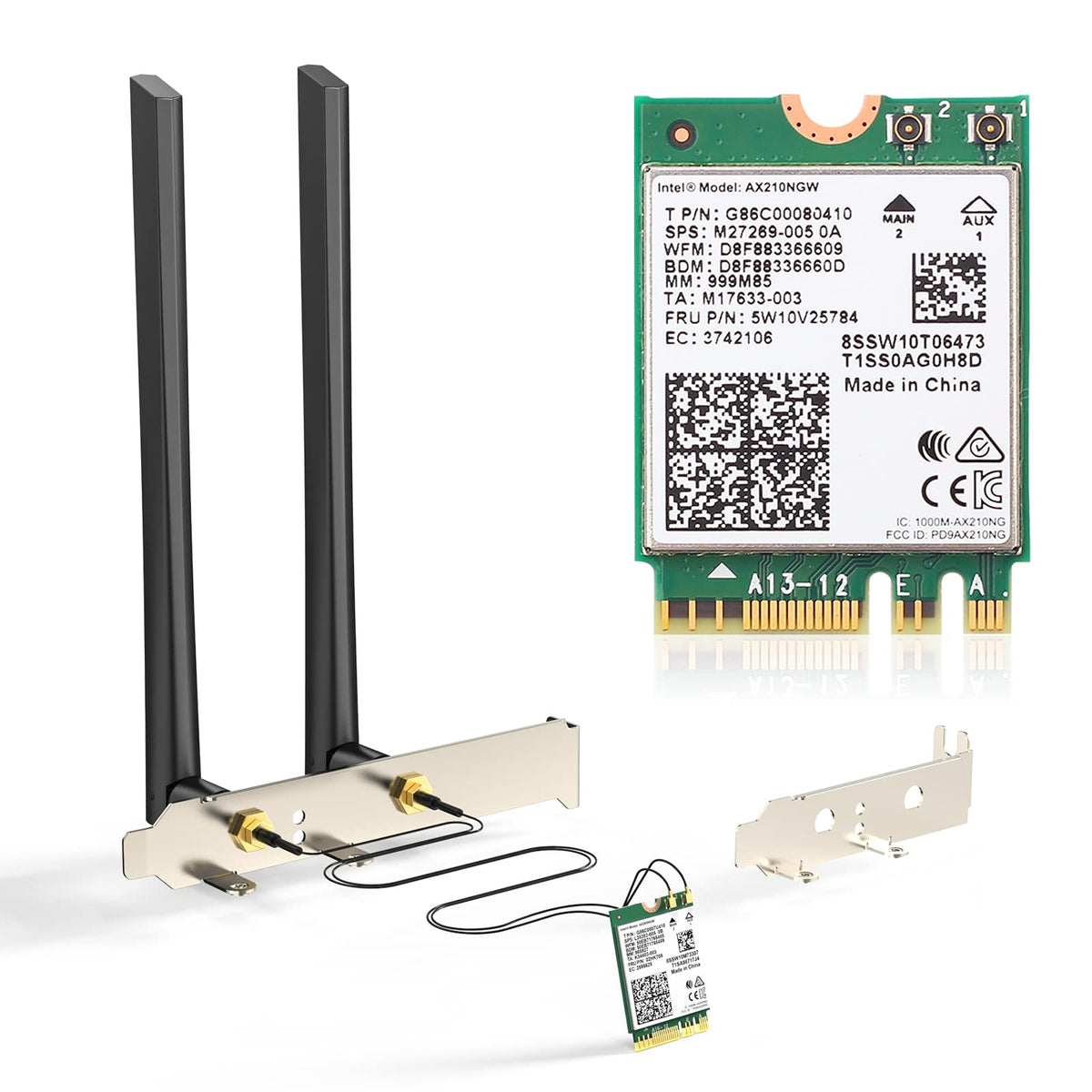 Ax210 Wifi 6E Desktop Kit, Expand To Tri-Band 6Ghz/5Ghz/2.4Ghz M.2 Ngff Wireless Bluetooth 5.2 Card Support Windows 10 11, 64 Bit Desktop Pc, Includes Ipex Cable, 5Dbi Antennas And Brackets