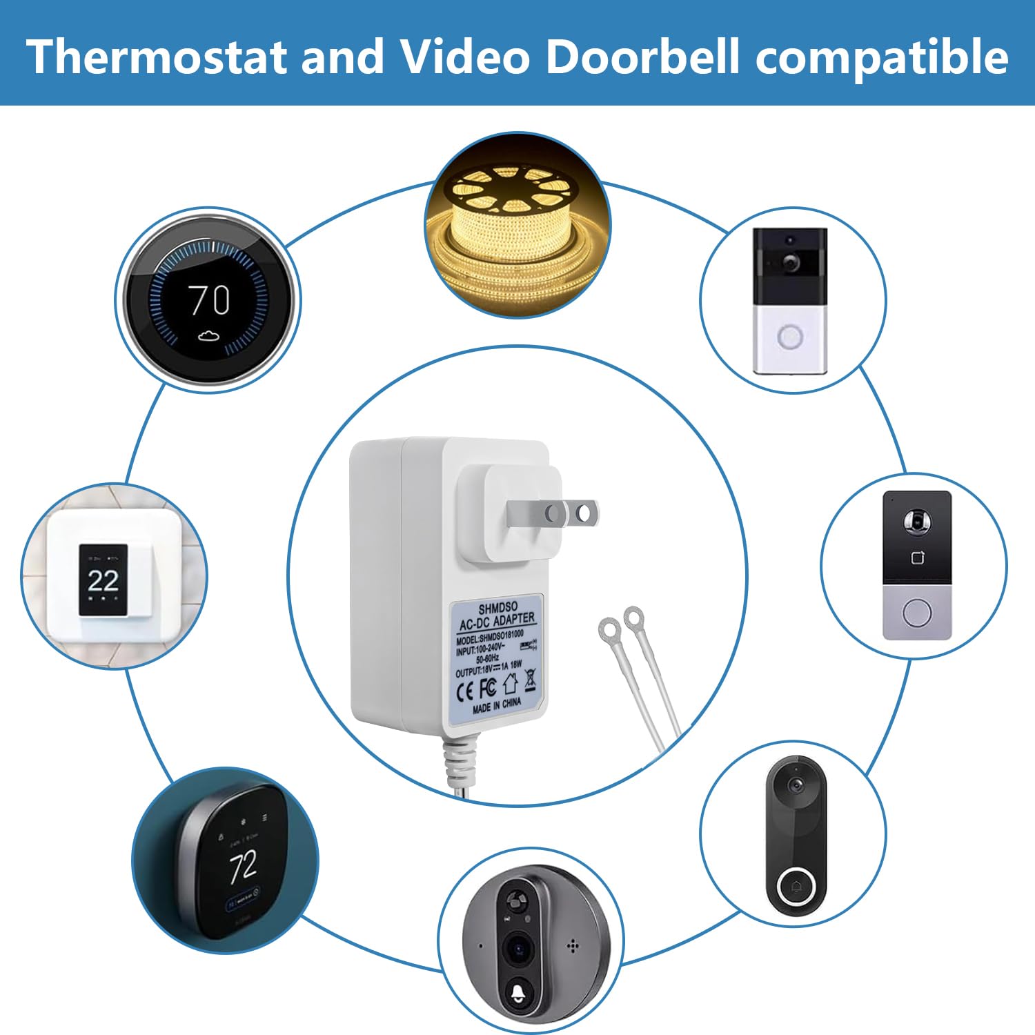 Dc 24Volt Transformer,C Wire Adapter,33 Ft Long Cable,Compatible With Ring Doorbell Transformer And Thermostat For Sensi,Ecobee