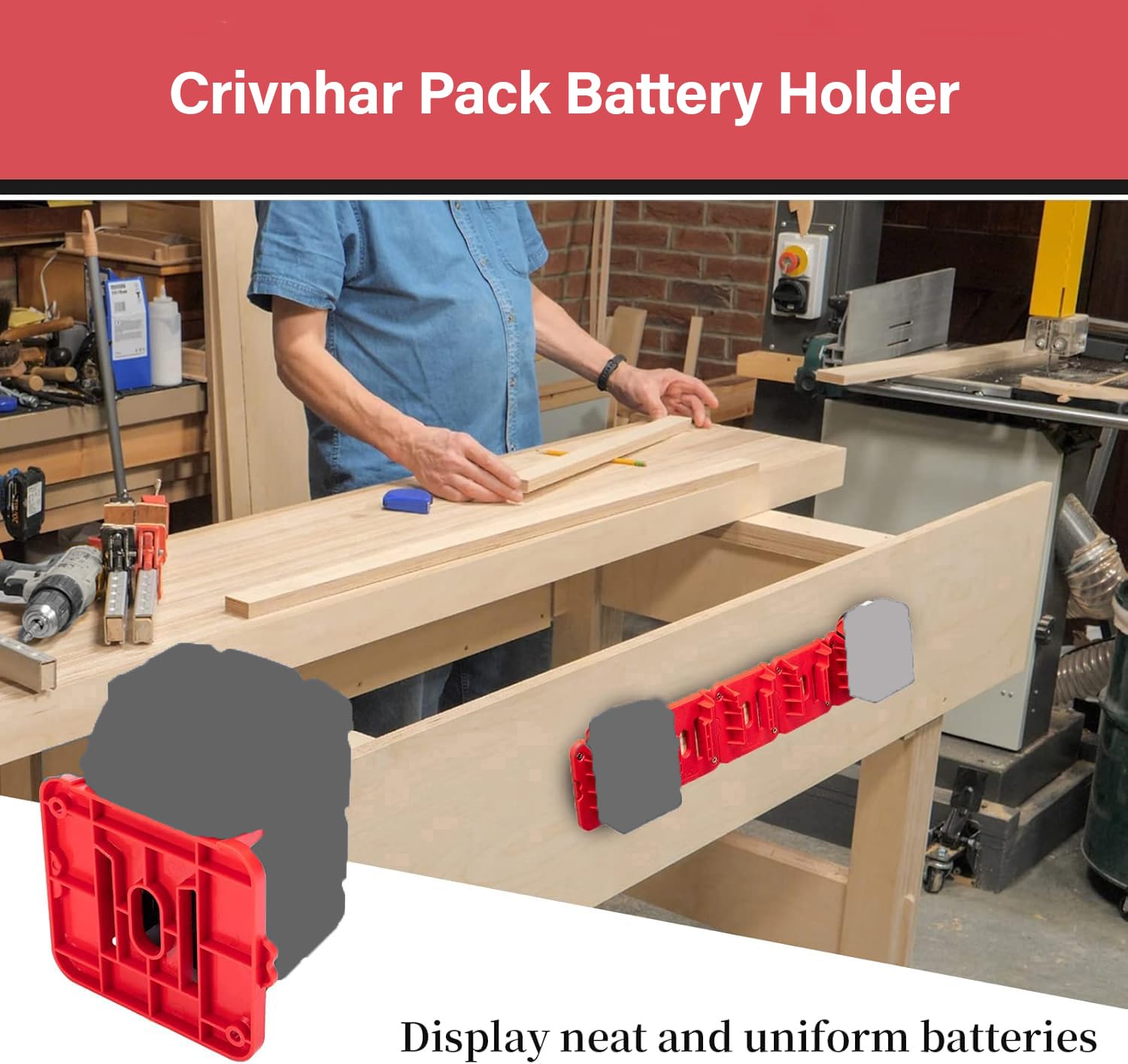 Crivnhar 5 Pack Battery Holder Compatible For Milwaukee 18V Battery Mounts Dock Holder Work For M18 48 11 1815 48 11 1828 48 11