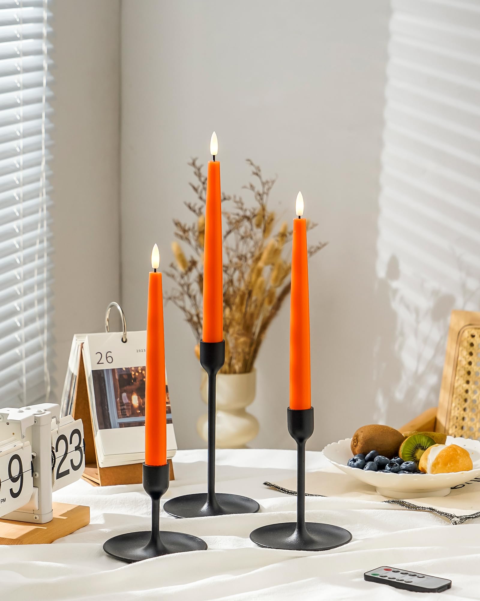 Stmarry Orange Flameless Taper Candles With Remote And Timer, 9.65 Inch Real Wax Led Candlesticks, Fall Taper Candles Battery Op