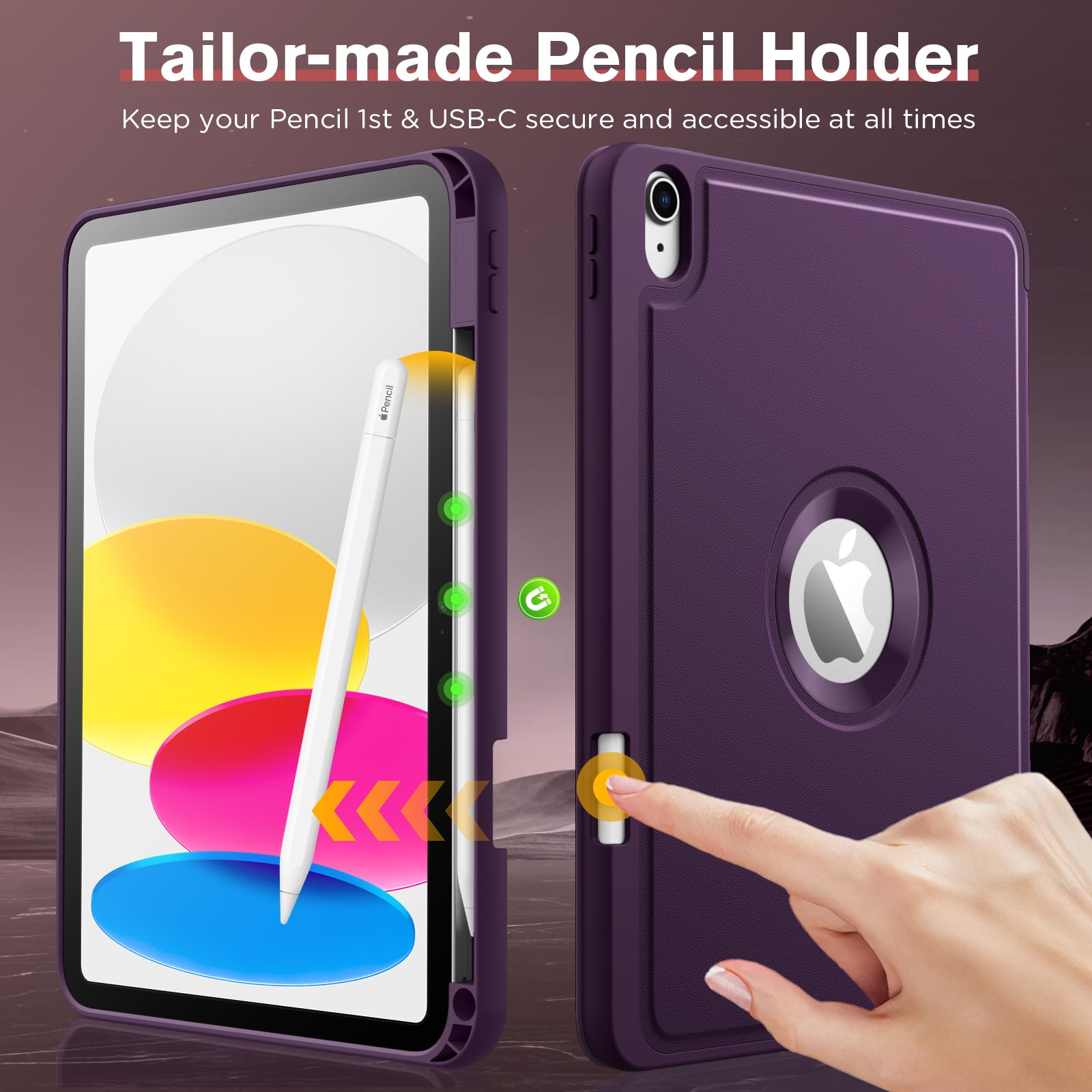 MoKo for iPad 10th Generation 10.9 Inch Case 2022 with Pencil Holder, Smart Trifold Protective iPad Case with Soft TPU Back Stand Cover for 10th gen iPad 2022, Hollow Logo/Auto Wake/Sleep,Dark Purple