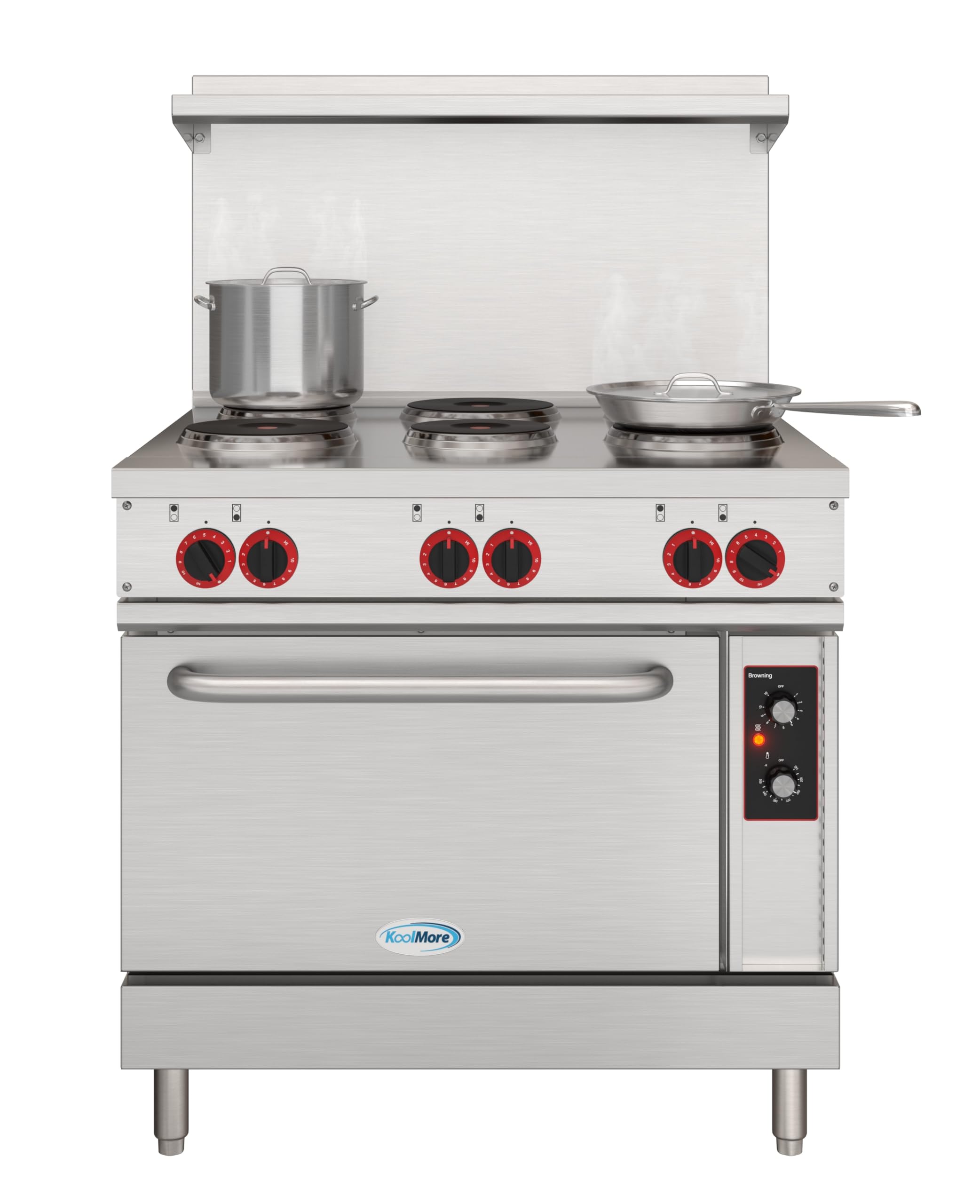 KoolMore 36 in. Commercial Electric Range with 6 Burners and 1 Standard Electric Oven in Stainless Steel - 208V 3-Phase, CSA Lis