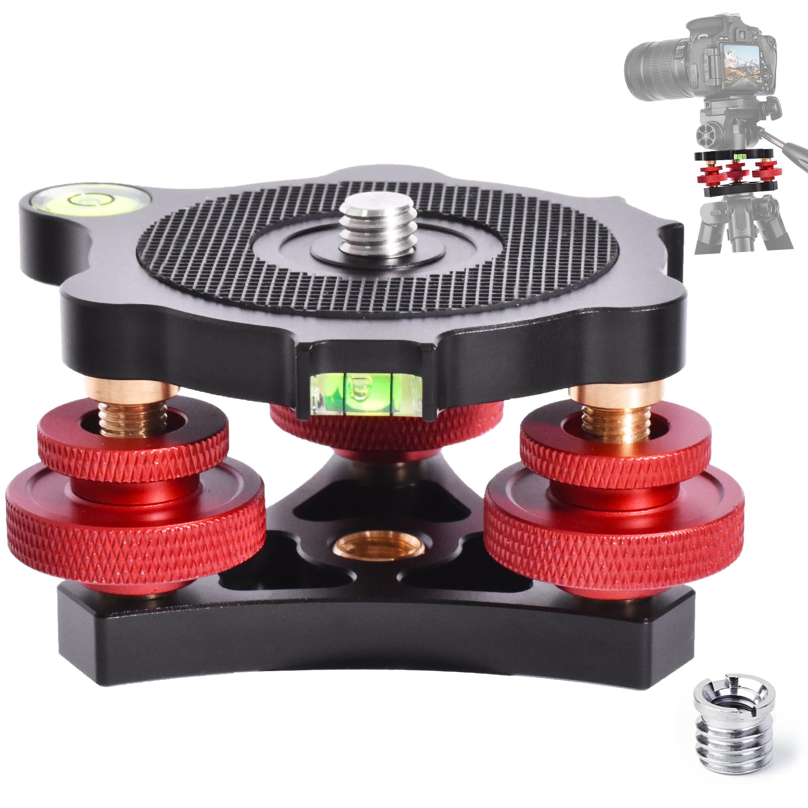 Tripod Leveling Base,Tripod Head Leveling Base Camera Leveler,Tripod Leveler,3/8   Thread,+/ 5Precise Angle Adjustment,Aircraft 