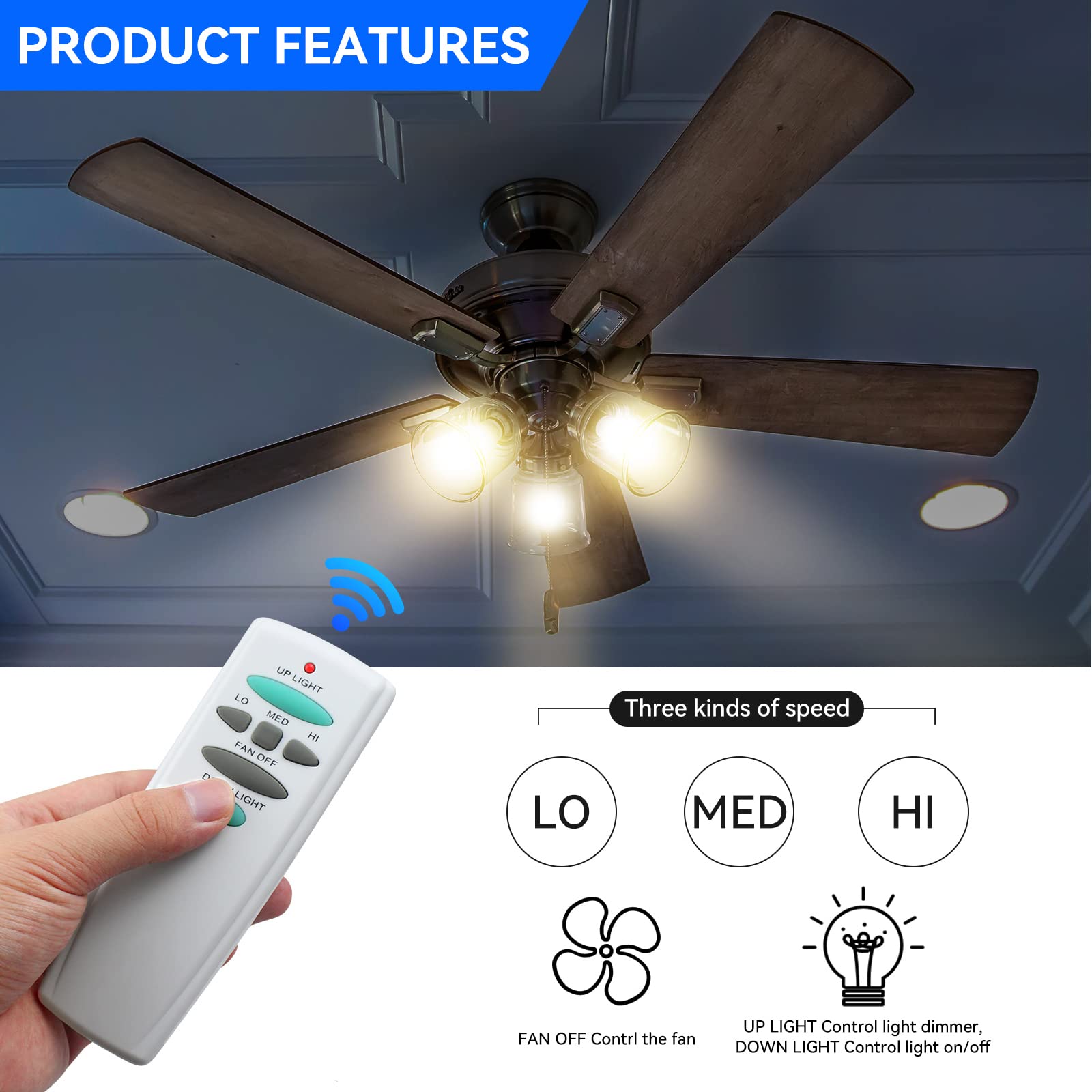 Universal Ceiling Fan Remote Control With Up And Down Light Replacement For Hampton Bay Harbor Breeze Hunter 3 Speed Dimmer Uc70