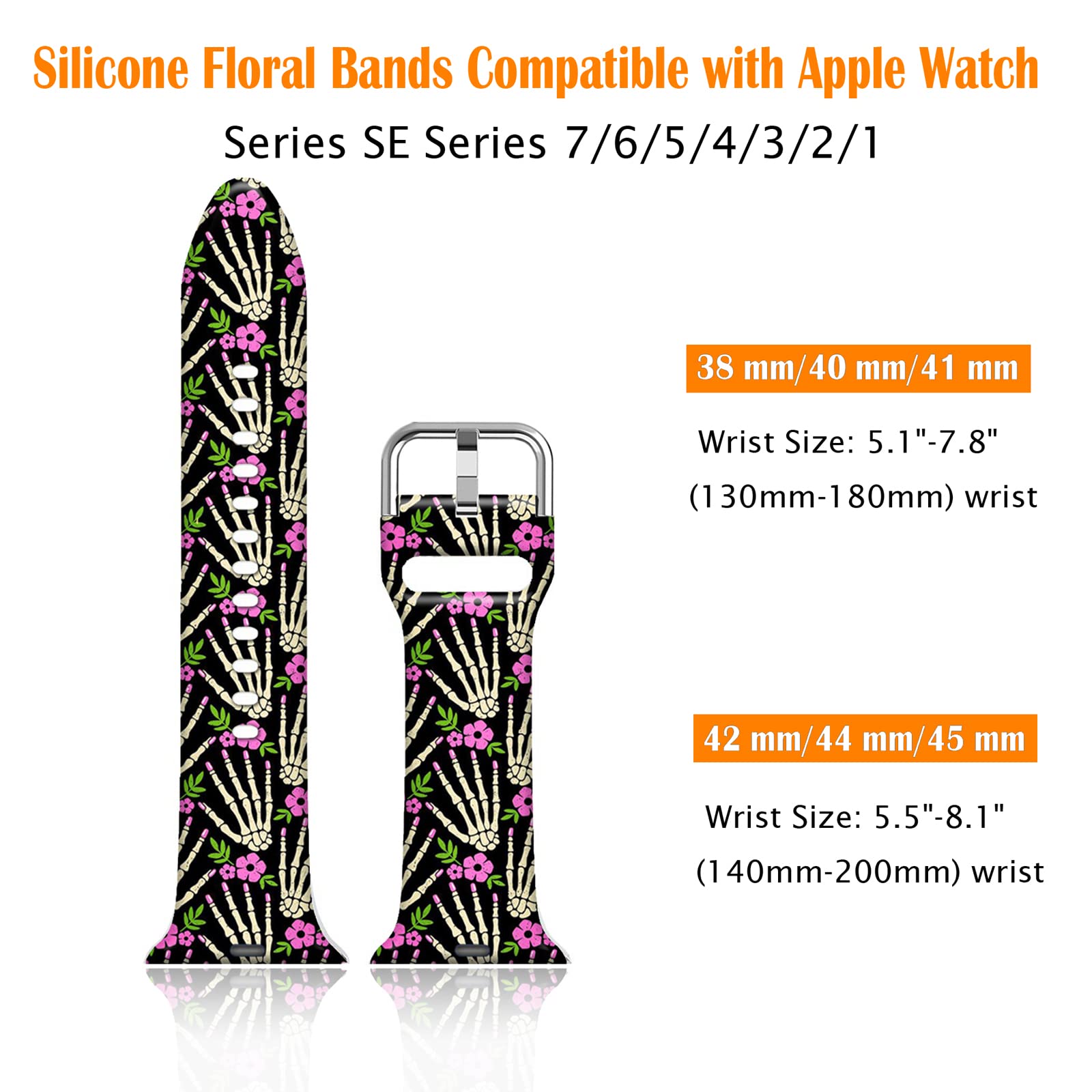 Ftfcase Halloween Sport Bands Compatible With Apple Watch 42Mm 44Mm 45Mm 49Mm For Women Men, Halloween Bones Flower Printed Soft